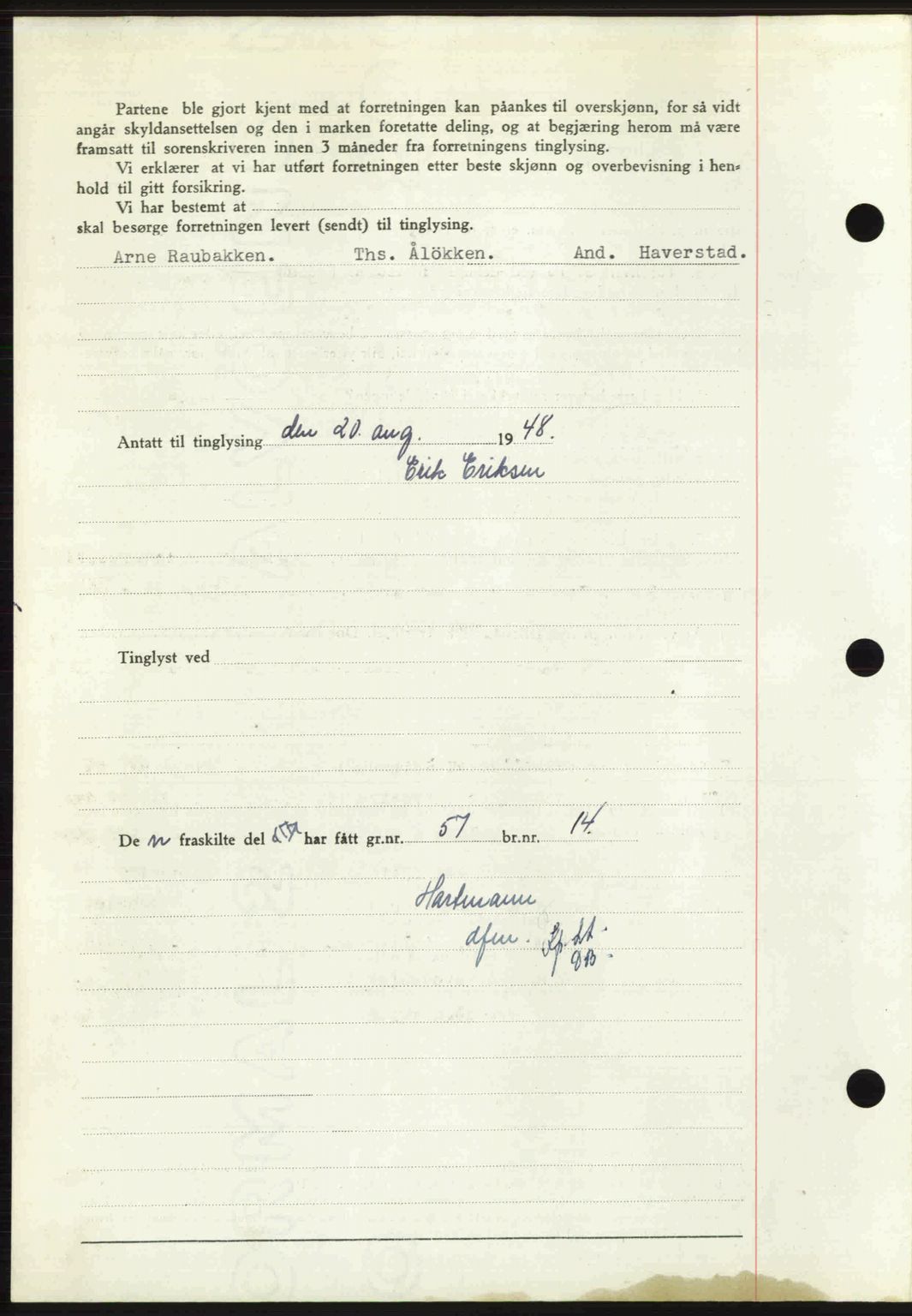 Sør-Gudbrandsdal tingrett, SAH/TING-004/H/Hb/Hbd/L0022: Mortgage book no. A22, 1948-1948, Diary no: : 1917/1948