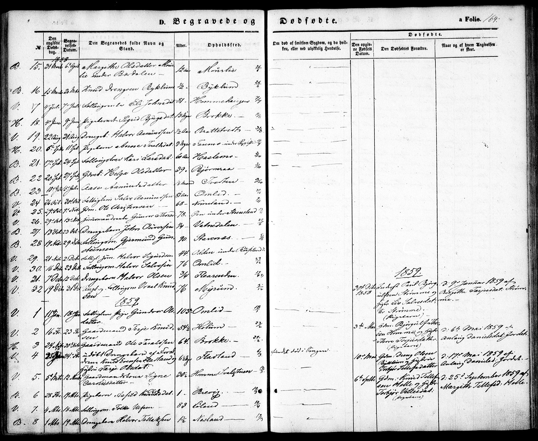 Valle sokneprestkontor, SAK/1111-0044/F/Fa/Fac/L0007: Parish register (official) no. A 7, 1854-1868, p. 164
