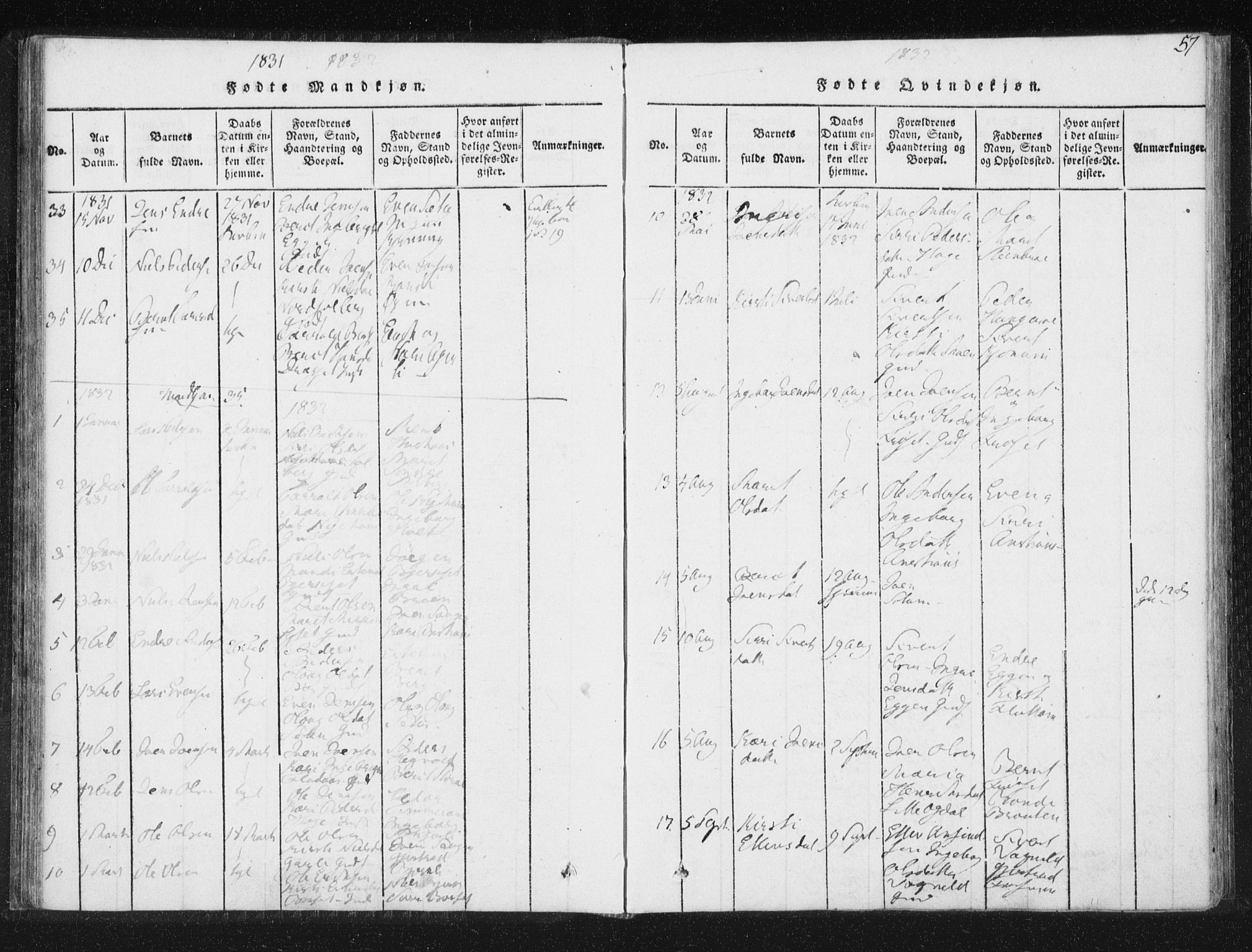 Ministerialprotokoller, klokkerbøker og fødselsregistre - Sør-Trøndelag, SAT/A-1456/689/L1037: Parish register (official) no. 689A02, 1816-1842, p. 57