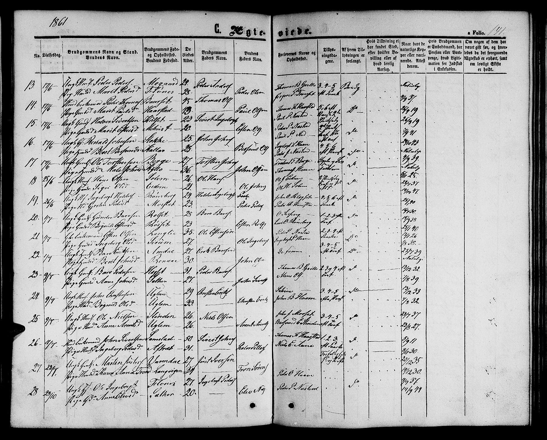 Ministerialprotokoller, klokkerbøker og fødselsregistre - Sør-Trøndelag, SAT/A-1456/695/L1155: Parish register (copy) no. 695C06, 1859-1868, p. 141