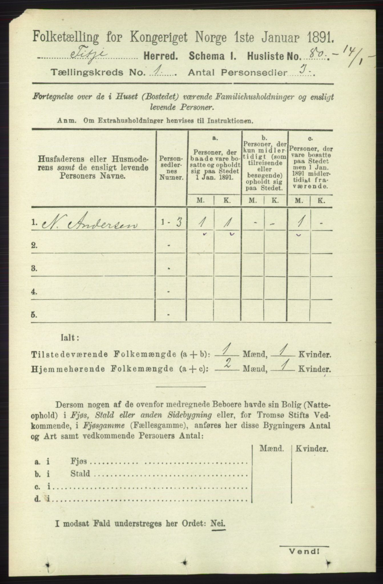 RA, 1891 census for 1222 Fitjar, 1891, p. 99