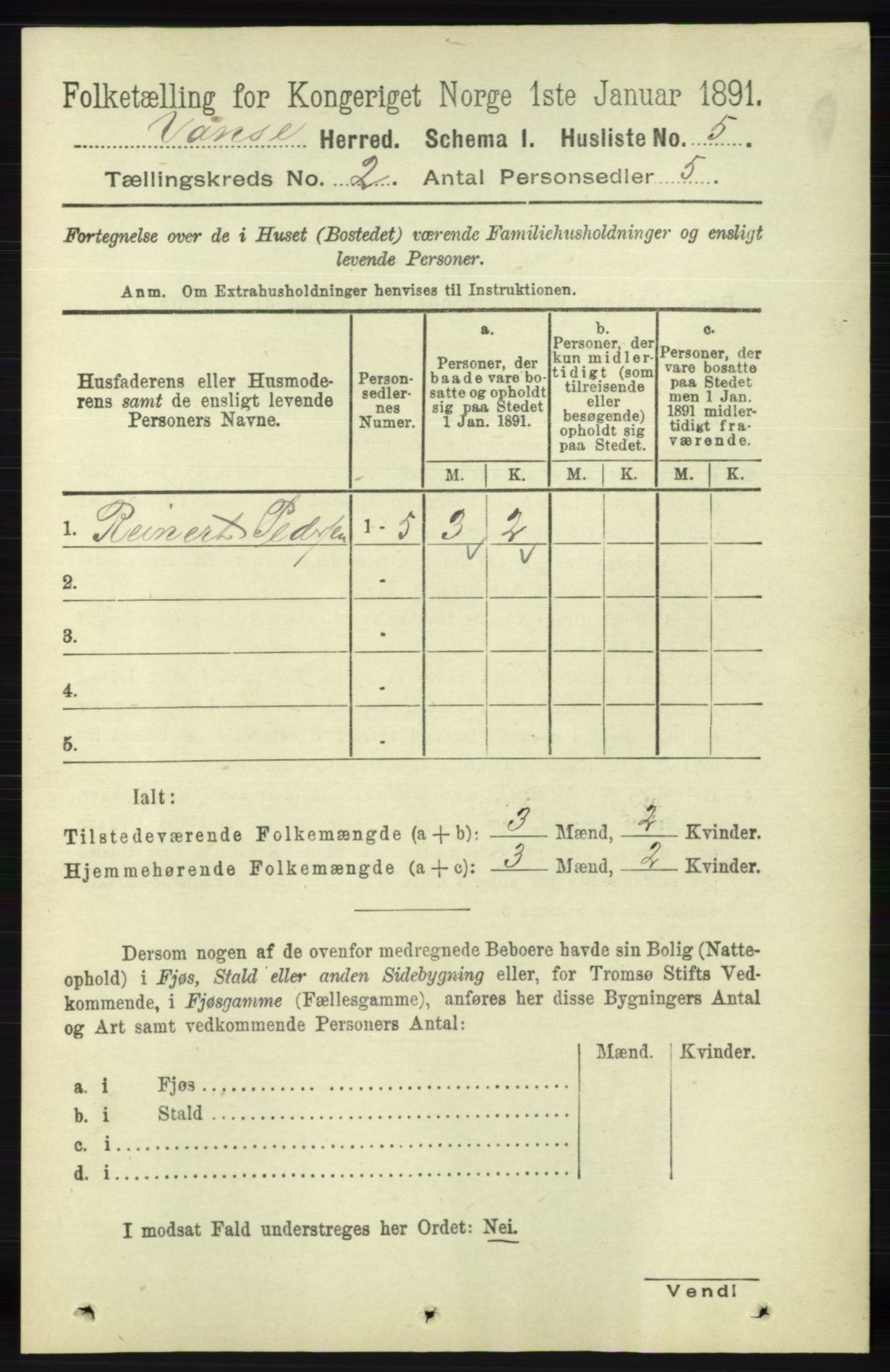 RA, 1891 census for 1041 Vanse, 1891, p. 469