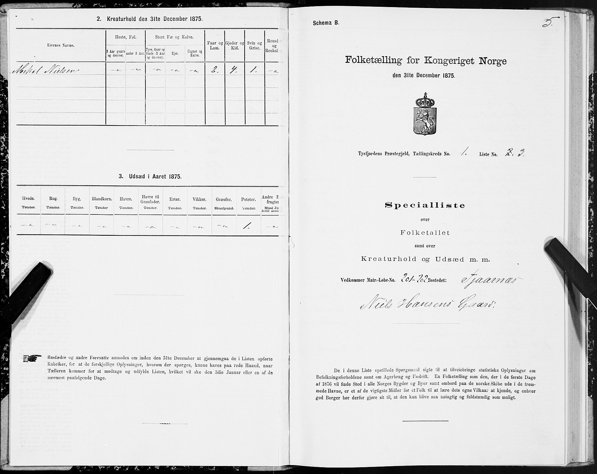 SAT, 1875 census for 1850P Tysfjord, 1875, p. 1005
