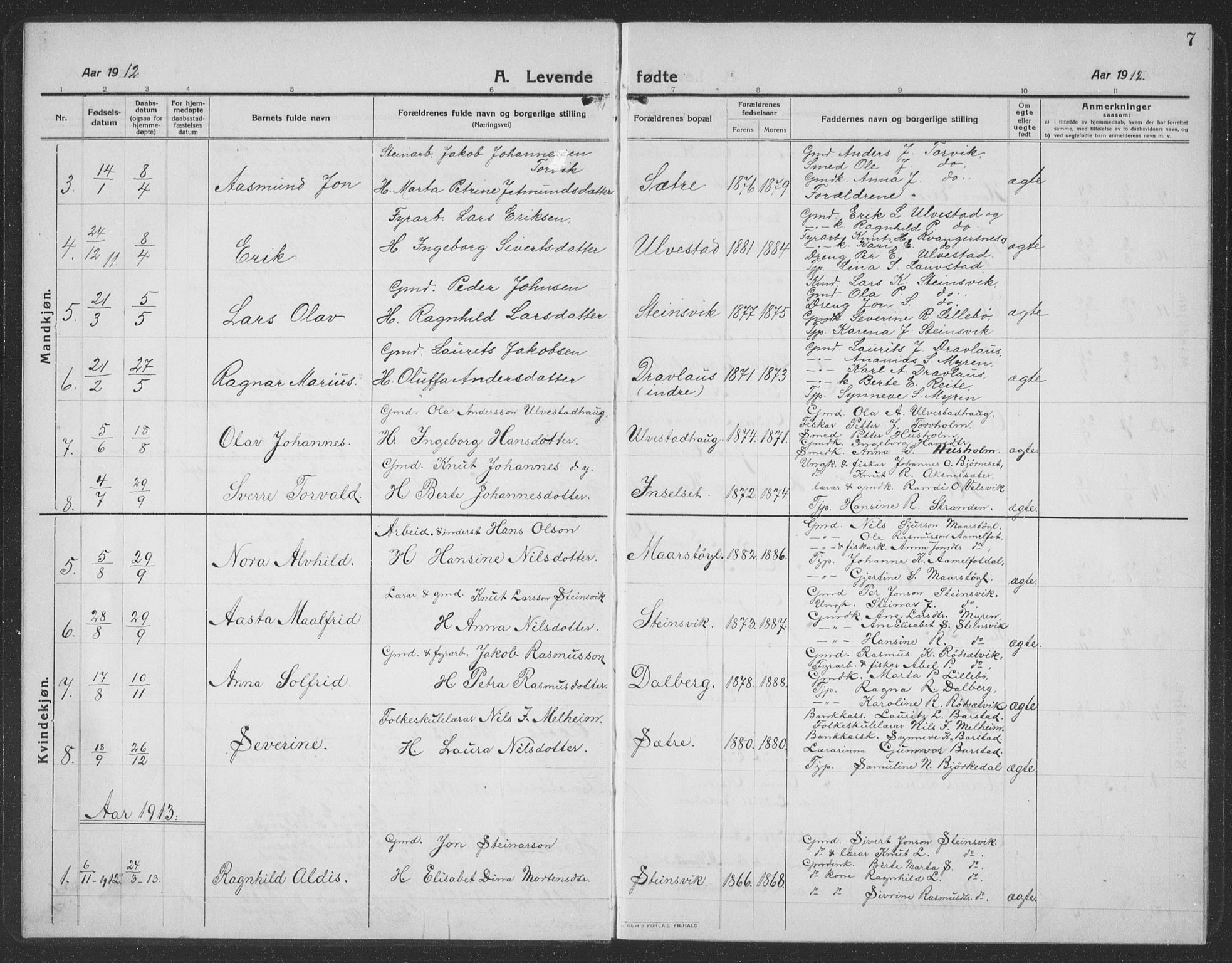 Ministerialprotokoller, klokkerbøker og fødselsregistre - Møre og Romsdal, SAT/A-1454/512/L0169: Parish register (copy) no. 512C01, 1910-1935, p. 7