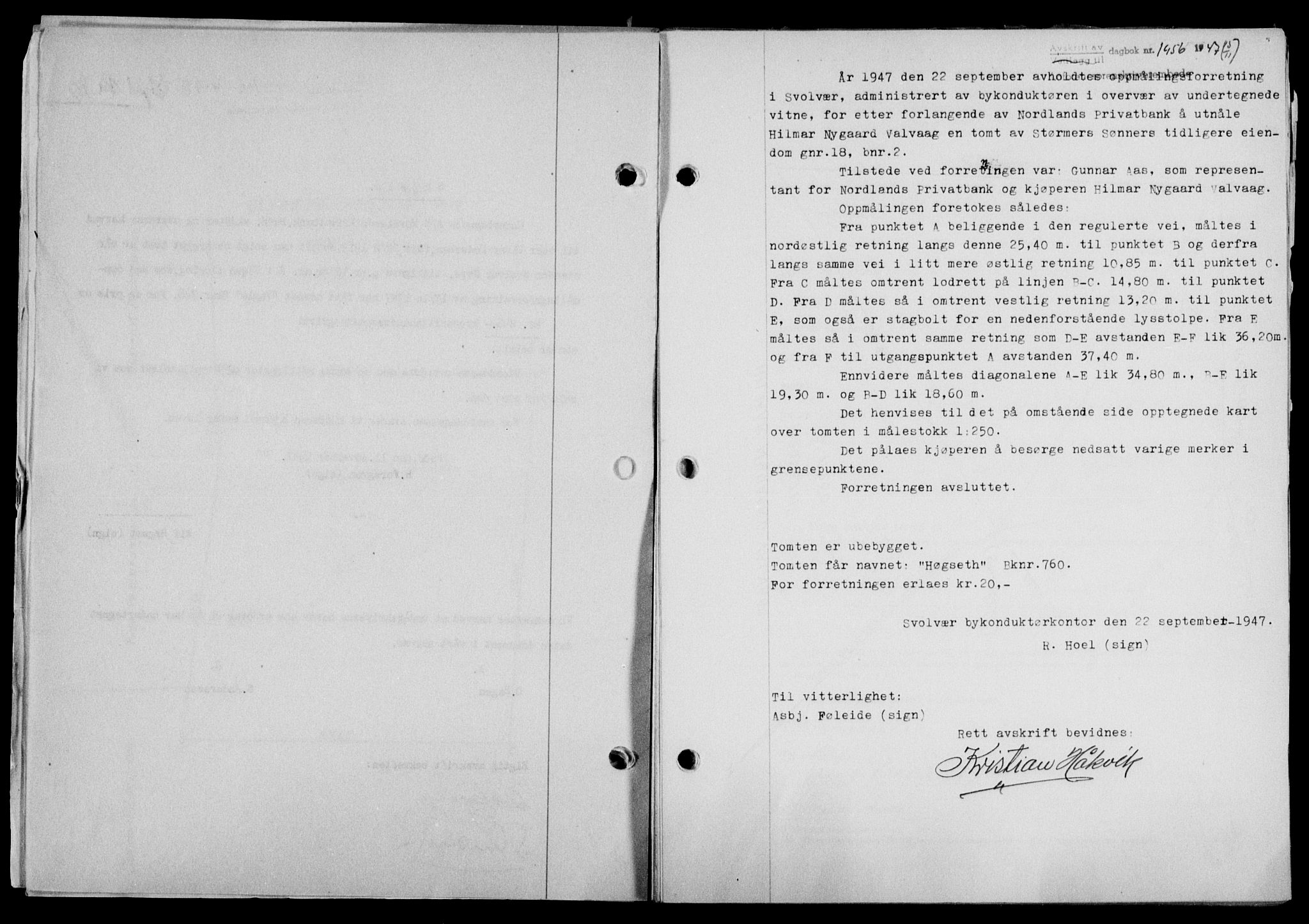 Lofoten sorenskriveri, SAT/A-0017/1/2/2C/L0017a: Mortgage book no. 17a, 1947-1948, Diary no: : 1956/1947