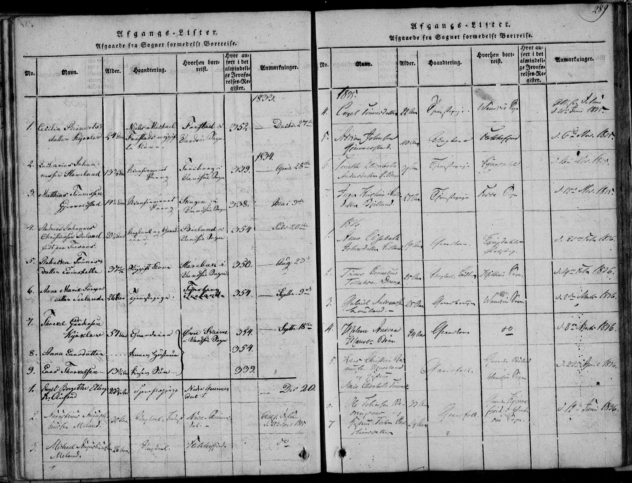 Herad sokneprestkontor, AV/SAK-1111-0018/F/Fa/Faa/L0003: Parish register (official) no. A 3, 1816-1844, p. 289