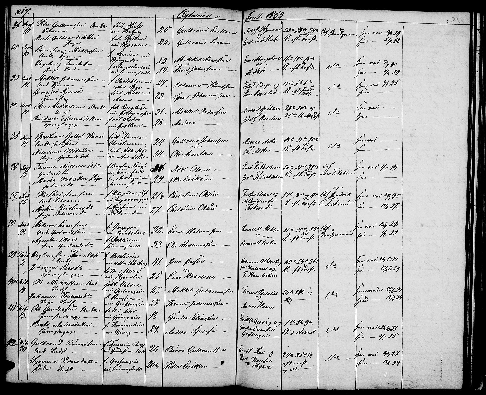 Nes prestekontor, Hedmark, AV/SAH-PREST-020/L/La/L0004: Parish register (copy) no. 4, 1832-1861, p. 217