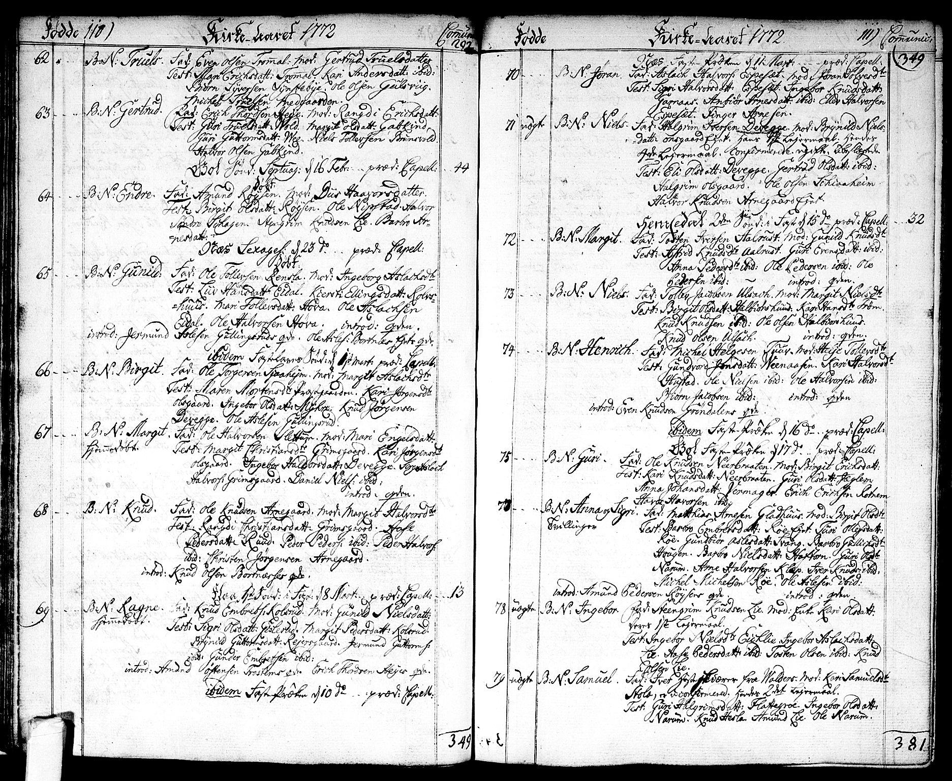 Nes kirkebøker, AV/SAKO-A-236/F/Fa/L0004: Parish register (official) no. 4, 1764-1786, p. 110-111
