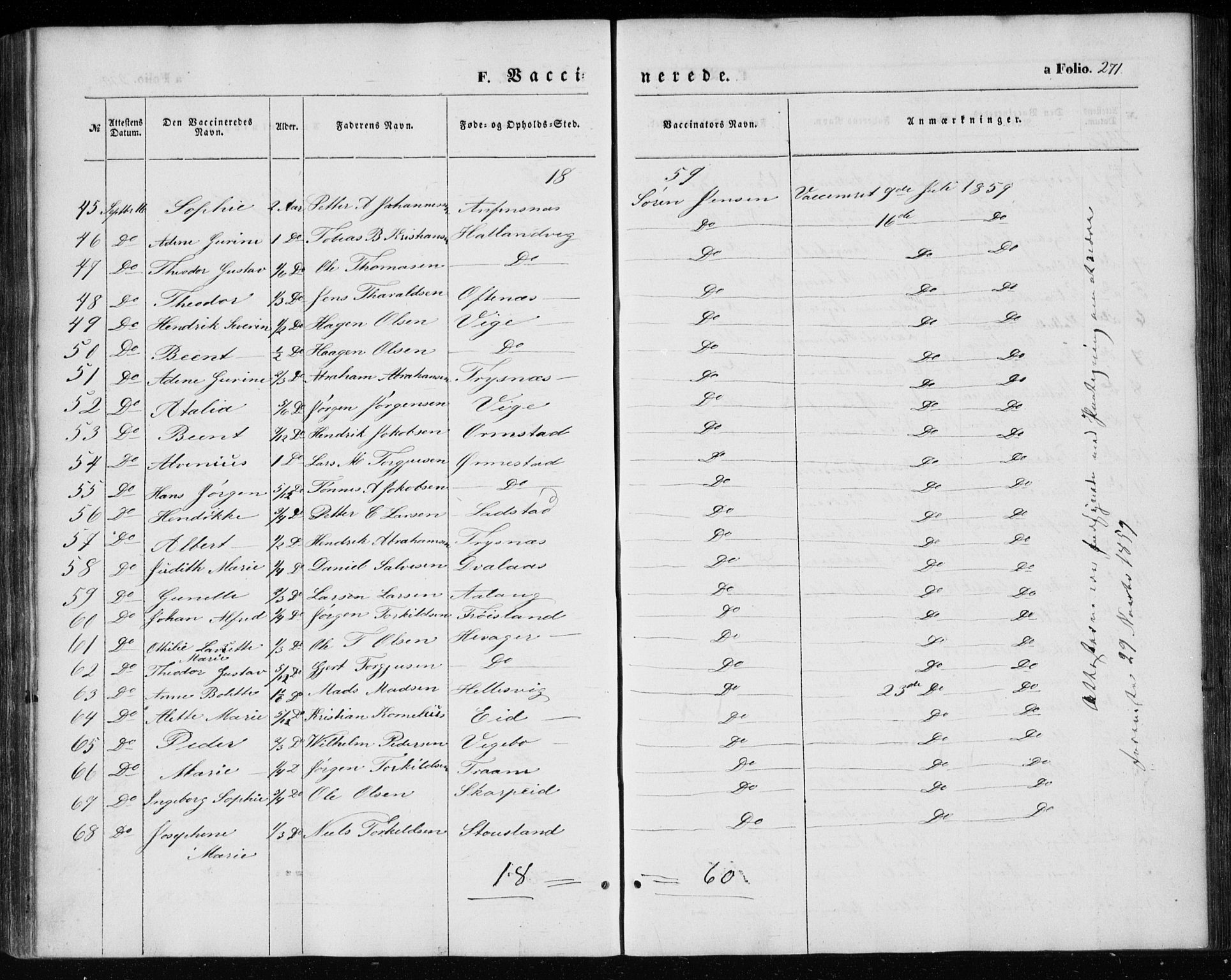 Søgne sokneprestkontor, AV/SAK-1111-0037/F/Fa/Fab/L0010: Parish register (official) no. A 10, 1853-1869, p. 271