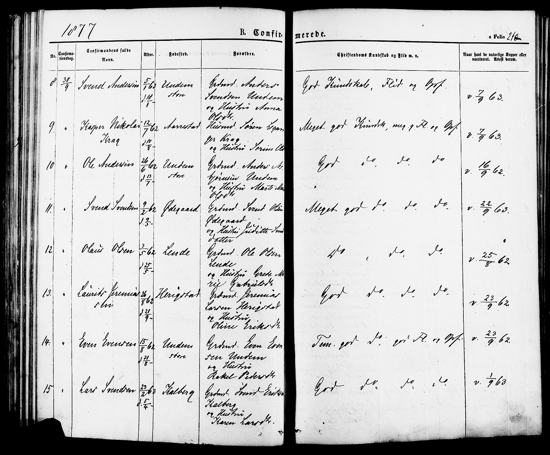 Lye sokneprestkontor, AV/SAST-A-101794/001/30BA/L0008: Parish register (official) no. A 7, 1872-1881, p. 210