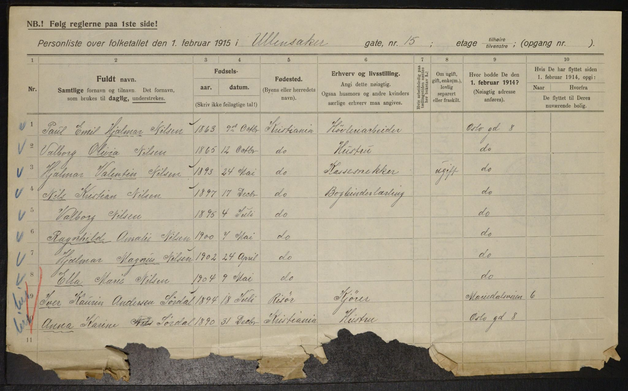 OBA, Municipal Census 1915 for Kristiania, 1915, p. 119451