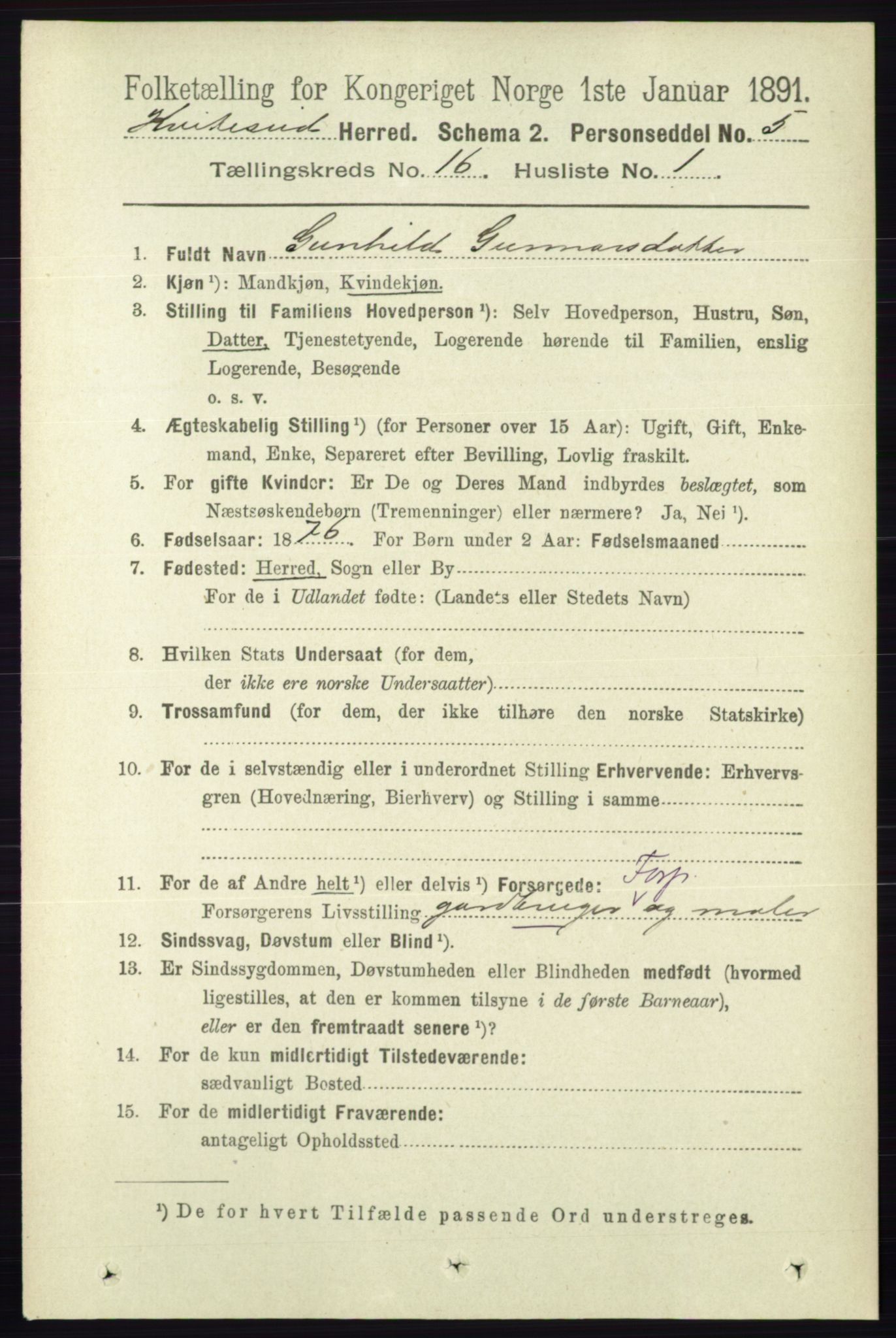 RA, 1891 census for 0829 Kviteseid, 1891, p. 3639