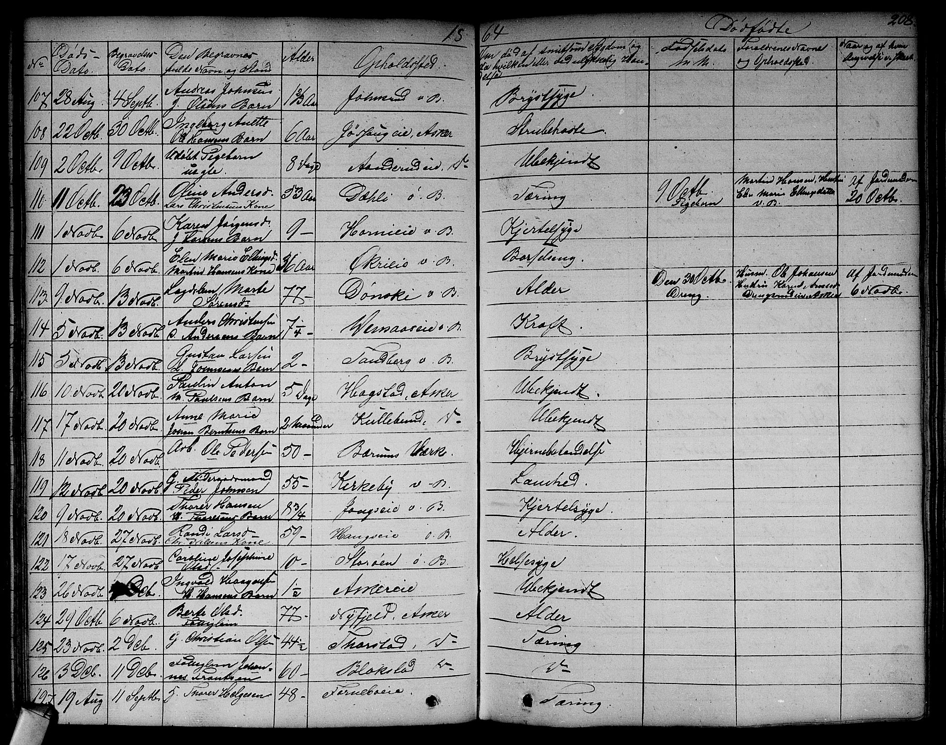 Asker prestekontor Kirkebøker, SAO/A-10256a/F/Fa/L0011: Parish register (official) no. I 11, 1825-1878, p. 208