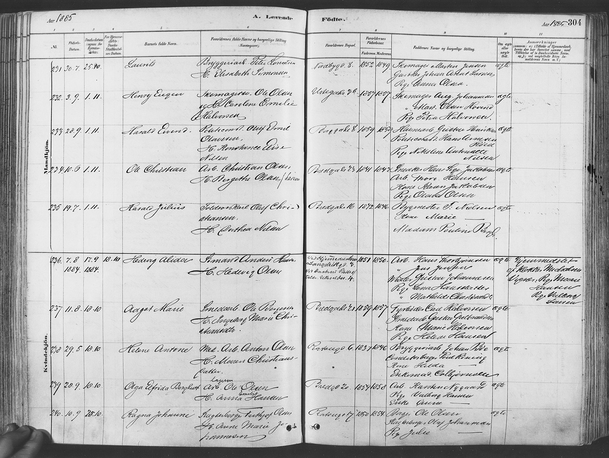 Grønland prestekontor Kirkebøker, SAO/A-10848/F/Fa/L0007: Parish register (official) no. 7, 1878-1888, p. 304