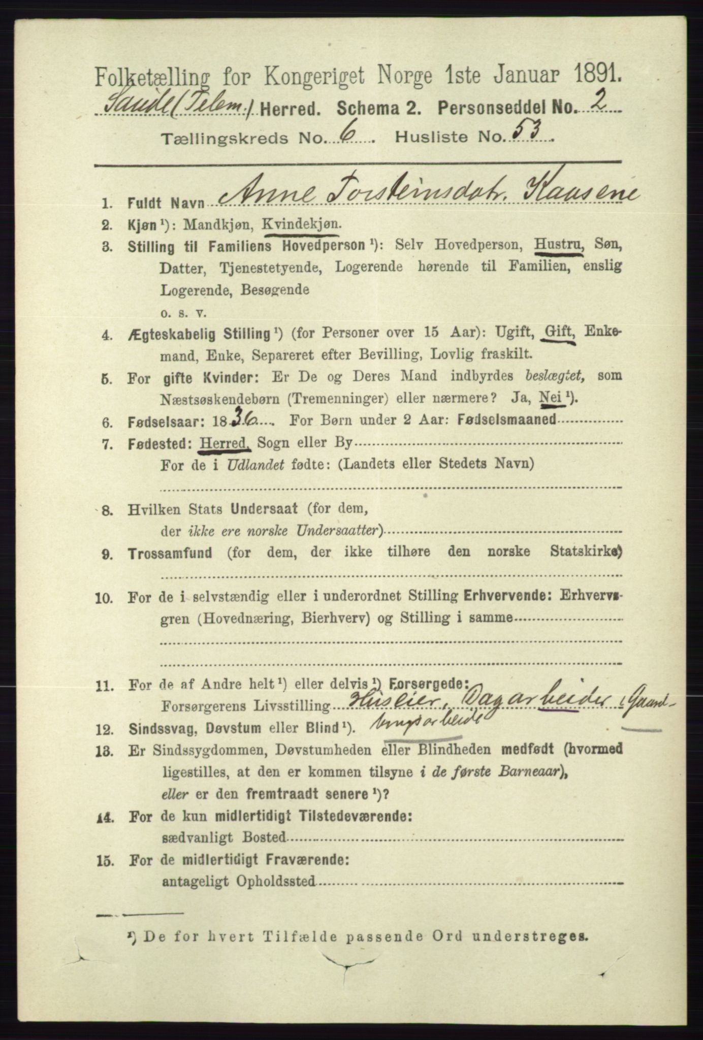 RA, 1891 census for 0822 Sauherad, 1891, p. 1978