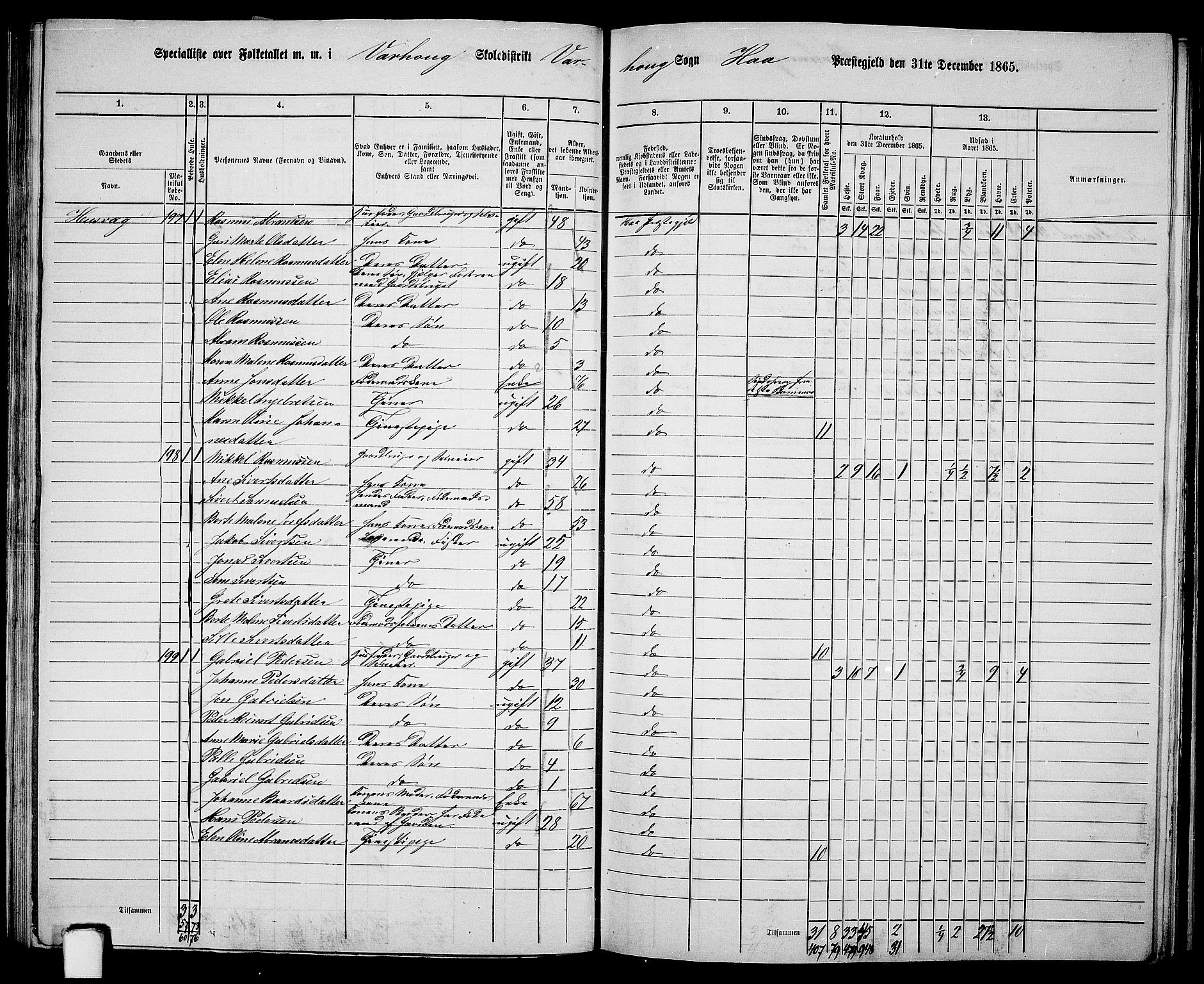 RA, 1865 census for Hå, 1865, p. 84