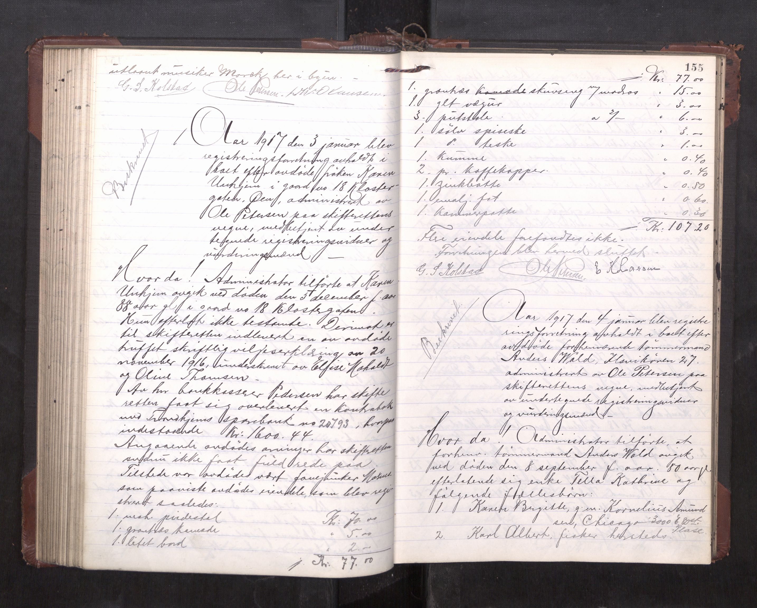 Trondheim byfogd, AV/SAT-A-0003/1/3/3C/L0036: Skifteregistreringsprotokoll - 14/4-24/9. (u/ register), 1915-1918, p. 155