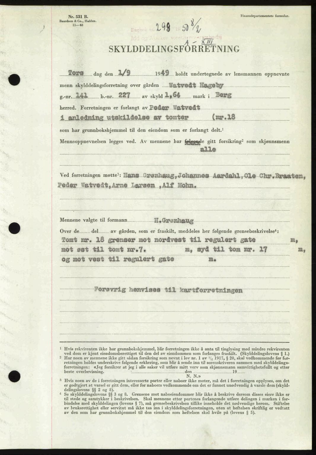 Idd og Marker sorenskriveri, AV/SAO-A-10283/G/Gb/Gbb/L0013: Mortgage book no. A13, 1949-1950, Diary no: : 298/1950