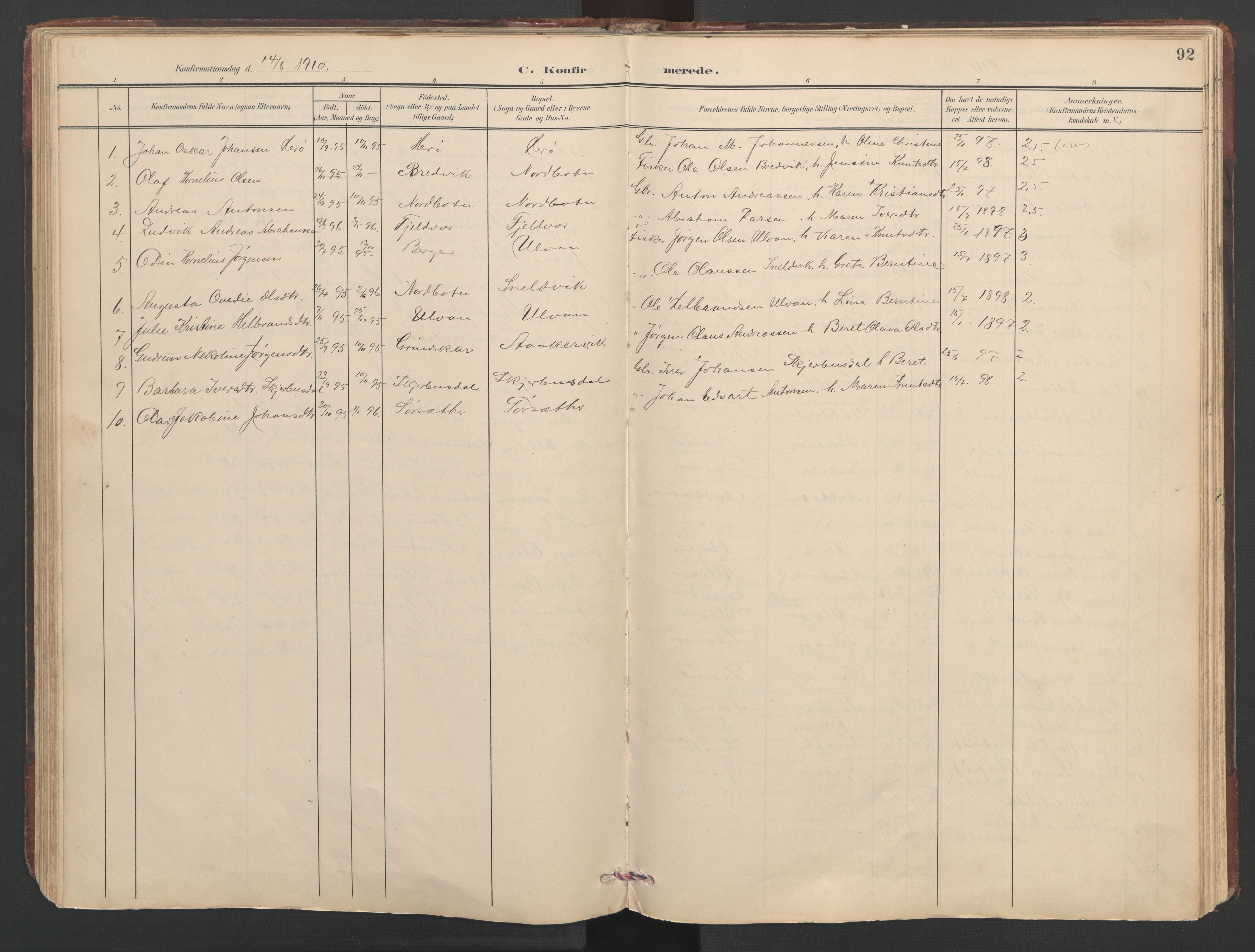 Ministerialprotokoller, klokkerbøker og fødselsregistre - Sør-Trøndelag, SAT/A-1456/638/L0571: Parish register (copy) no. 638C03, 1901-1930, p. 92