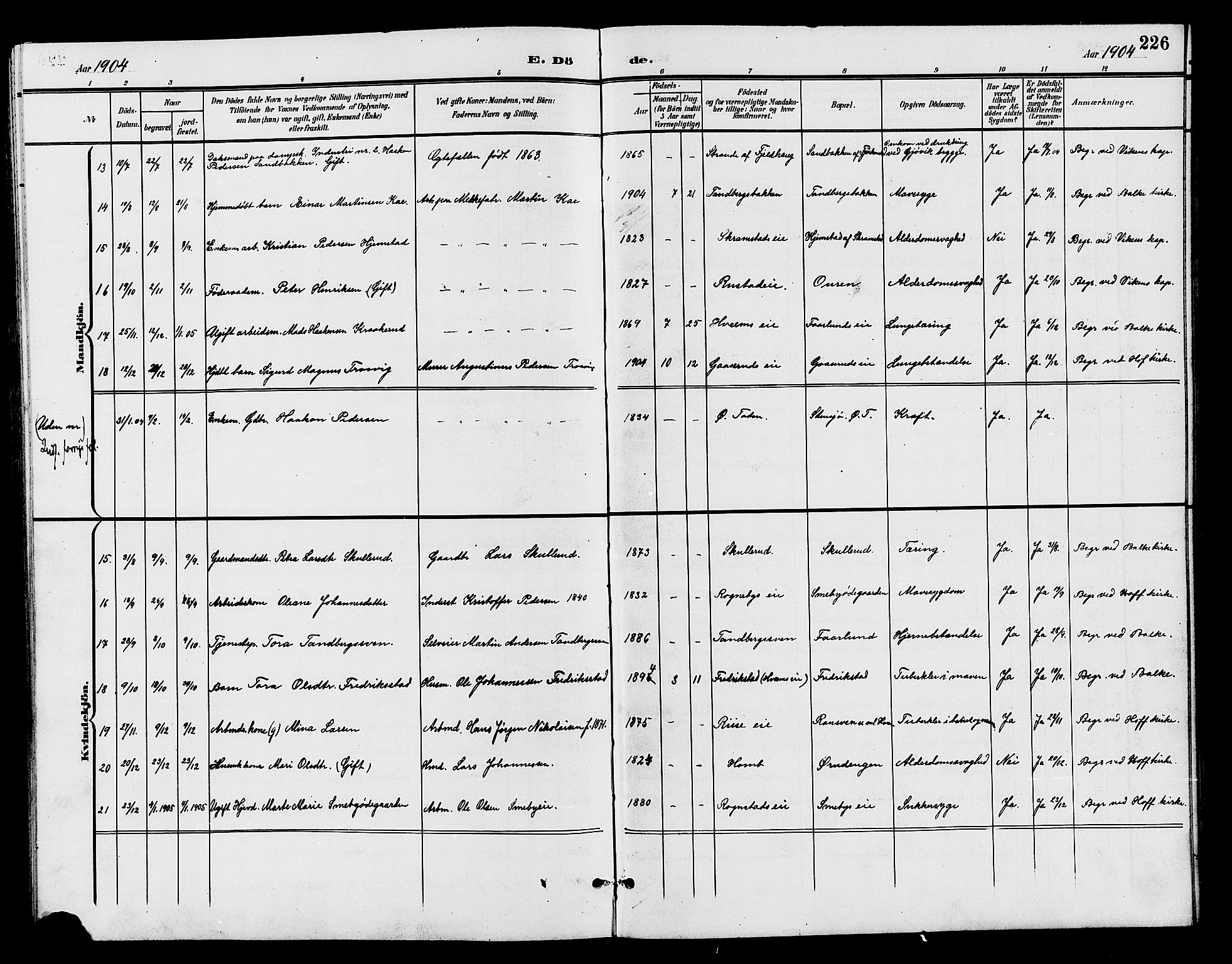 Østre Toten prestekontor, AV/SAH-PREST-104/H/Ha/Hab/L0007: Parish register (copy) no. 7, 1901-1912, p. 226