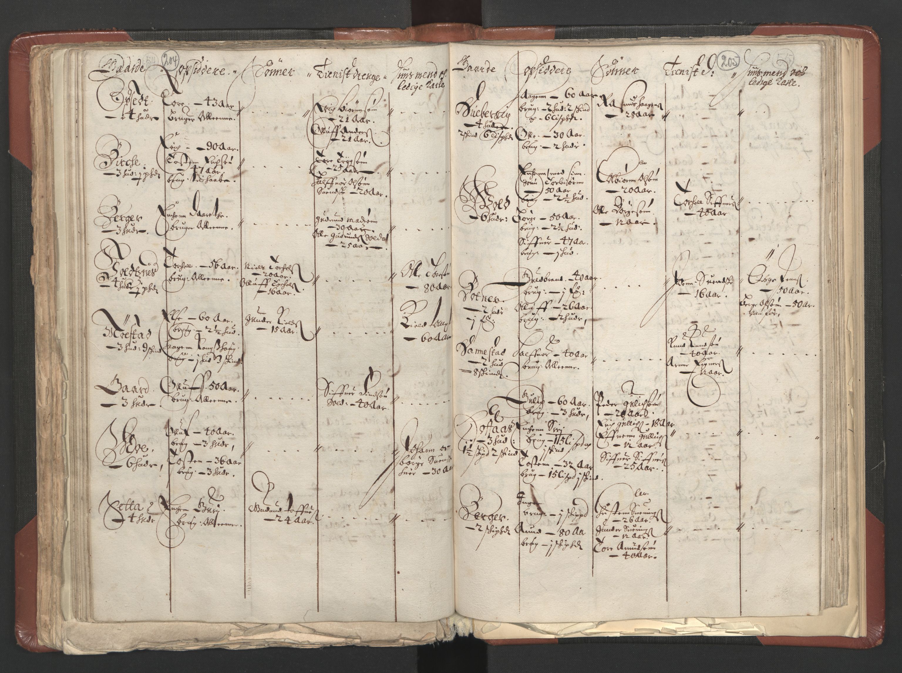 RA, Bailiff's Census 1664-1666, no. 3: Hedmark fogderi and Solør, Østerdal and Odal fogderi, 1664, p. 204-205