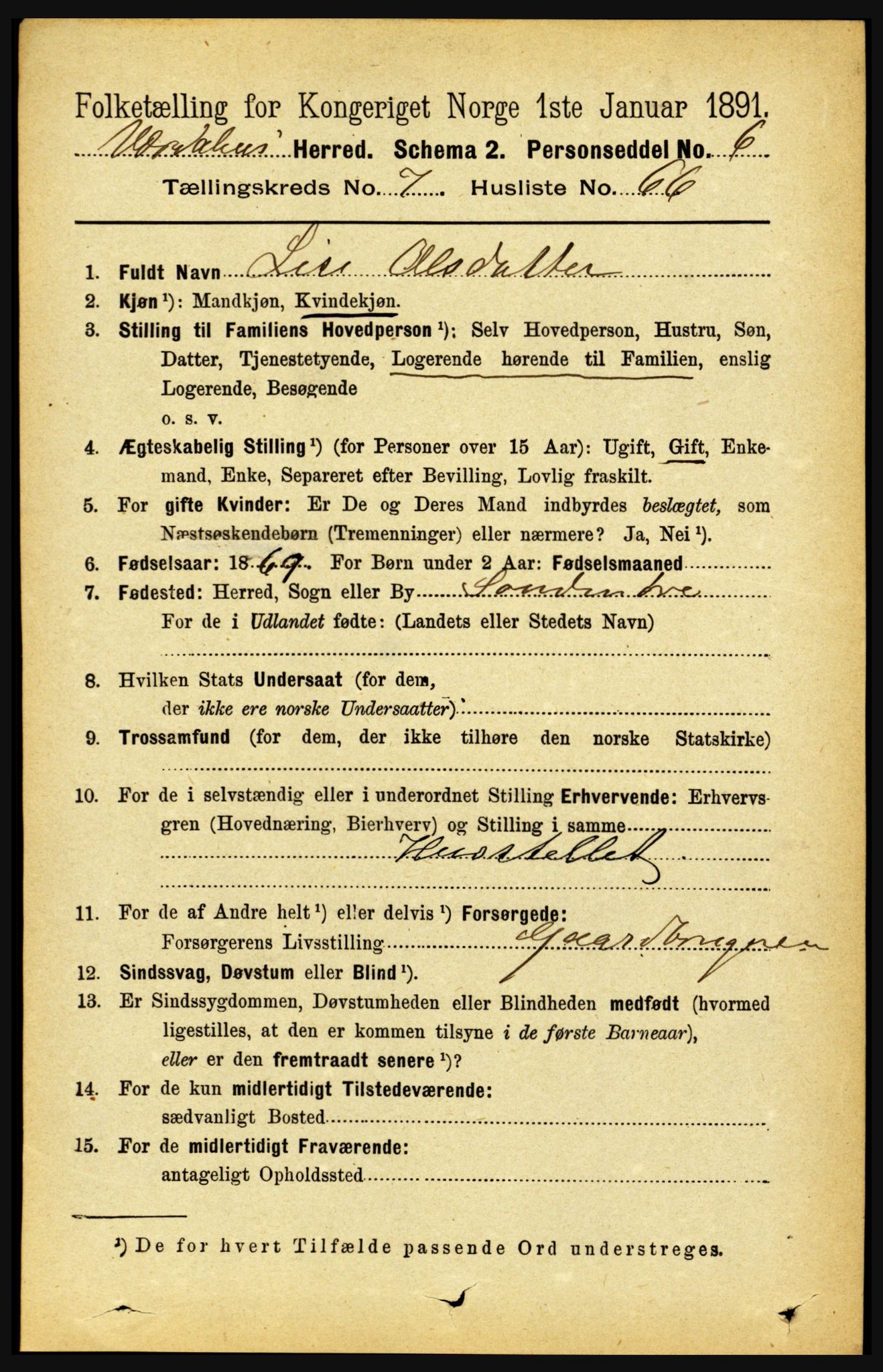 RA, 1891 census for 1721 Verdal, 1891, p. 4329