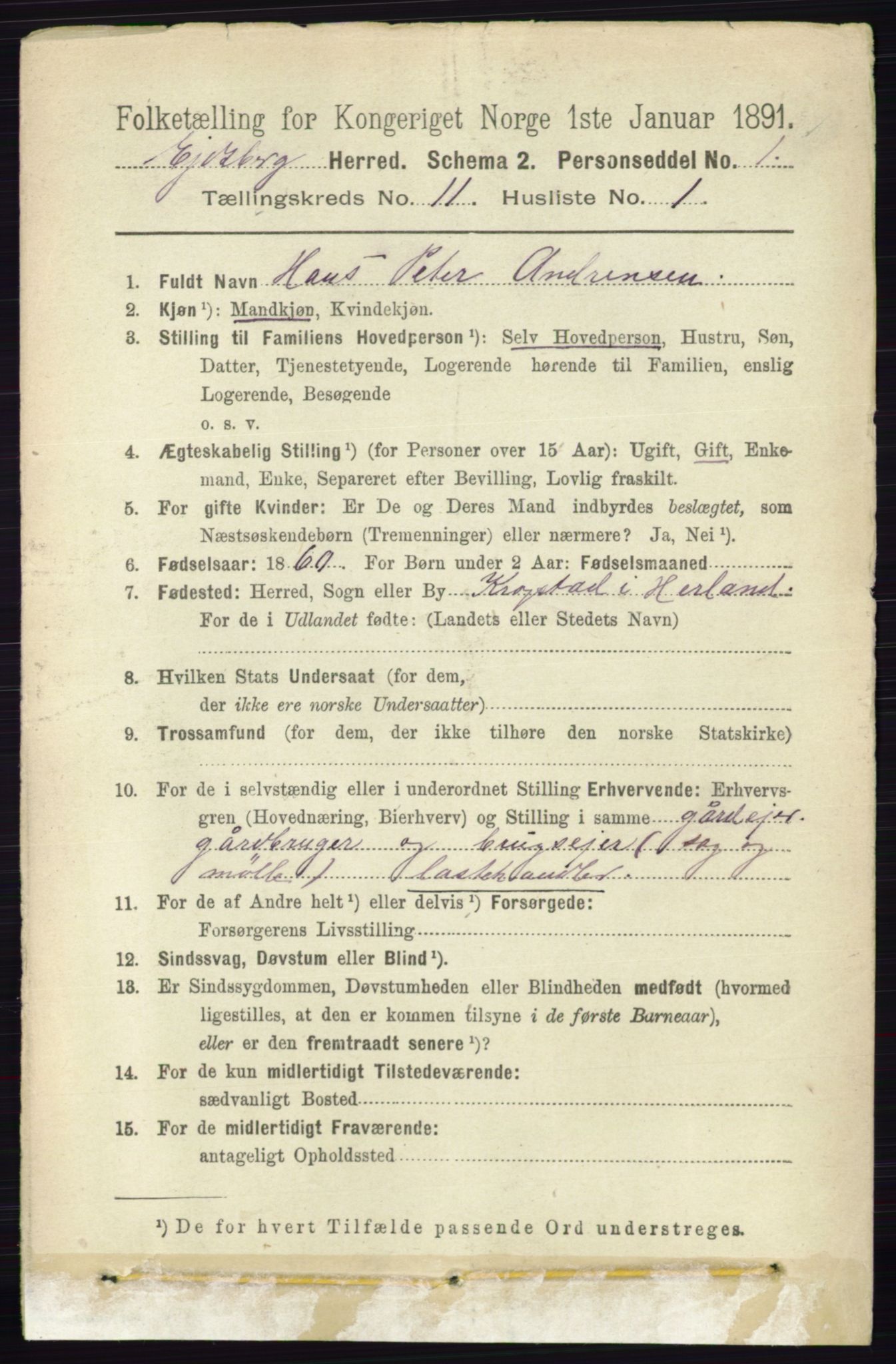 RA, 1891 census for 0125 Eidsberg, 1891, p. 6363