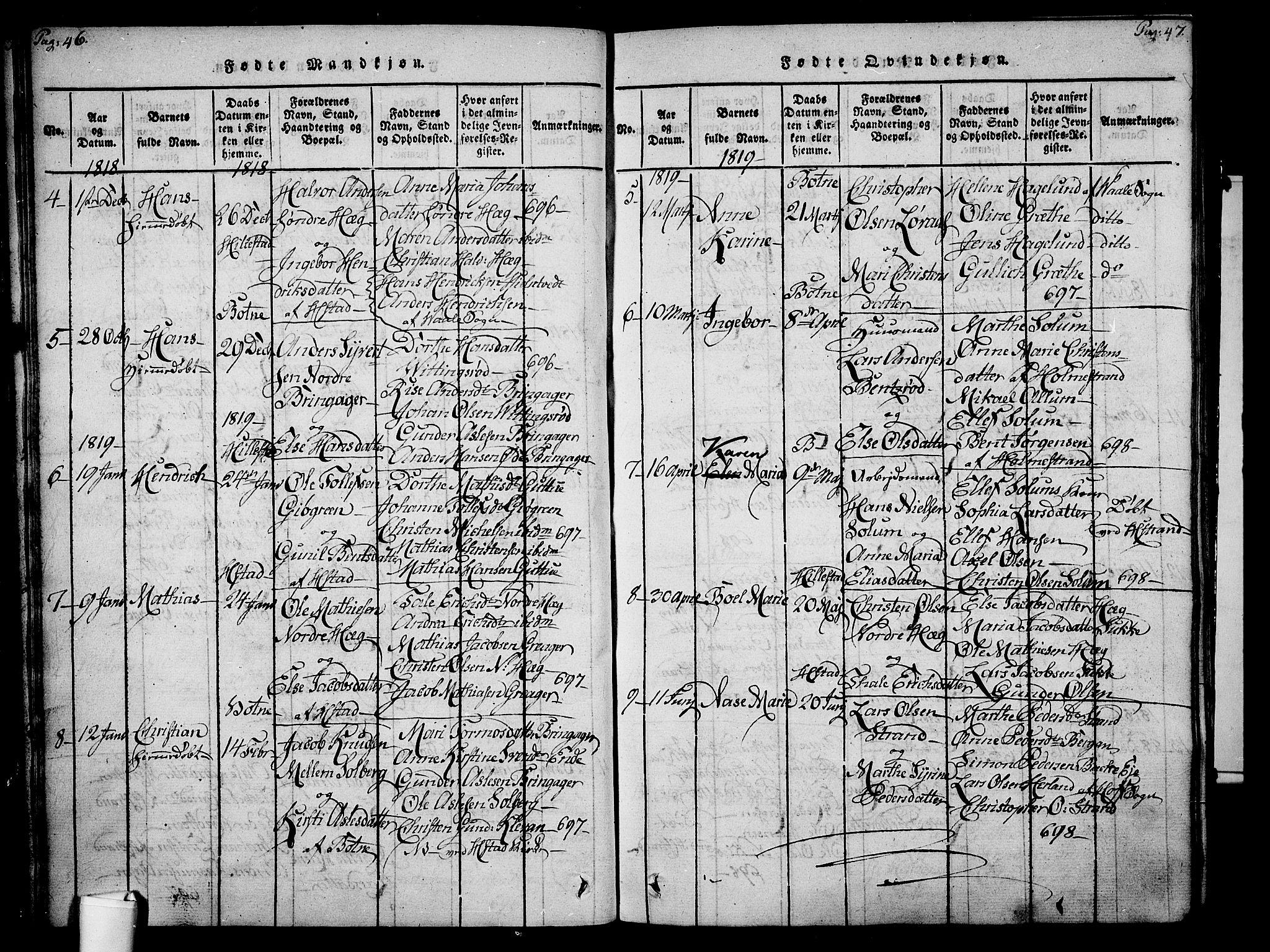 Botne kirkebøker, AV/SAKO-A-340/F/Fa/L0005: Parish register (official) no. I 5, 1814-1836, p. 46-47