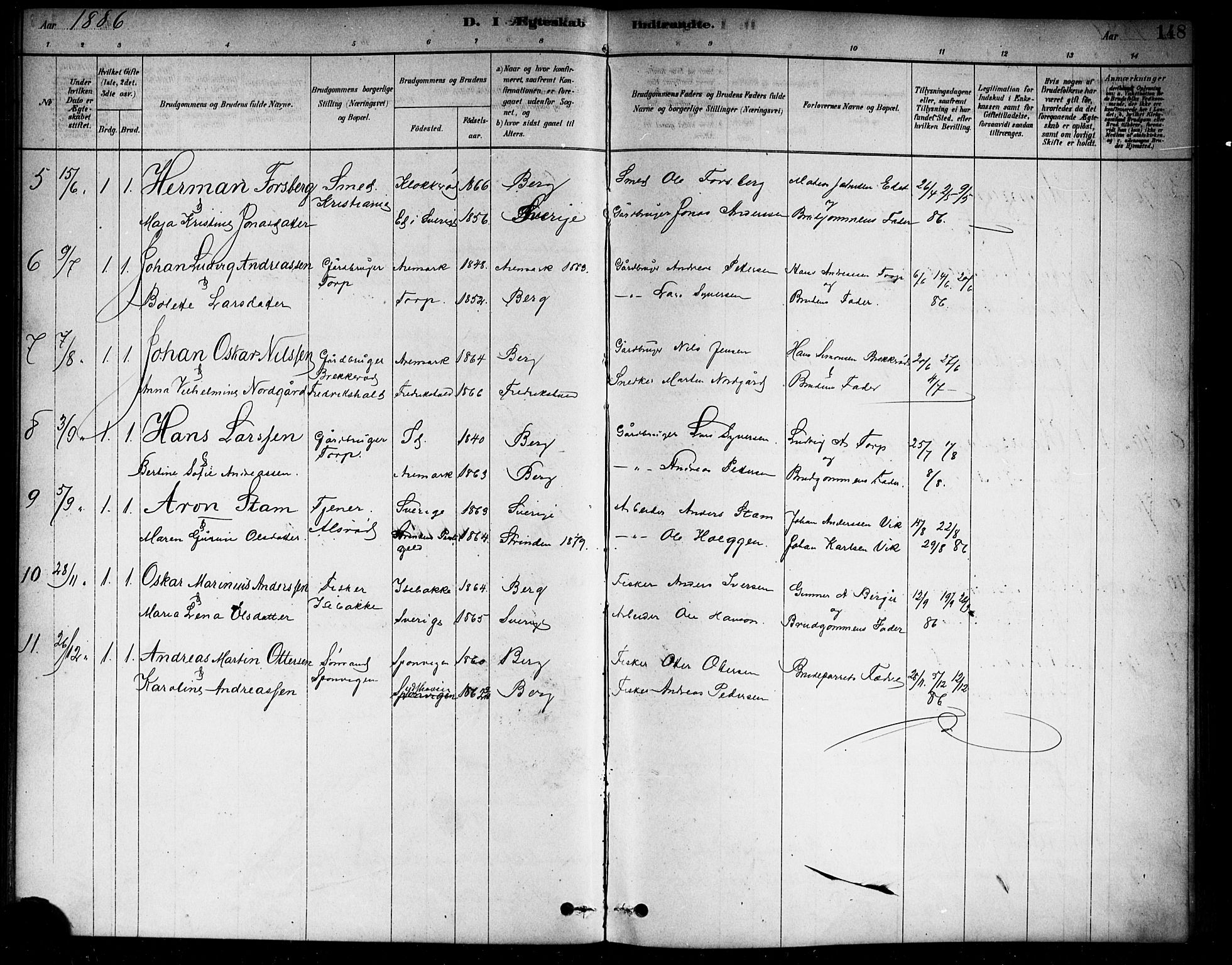 Berg prestekontor Kirkebøker, SAO/A-10902/F/Fa/L0006: Parish register (official) no. I 6, 1878-1887, p. 148