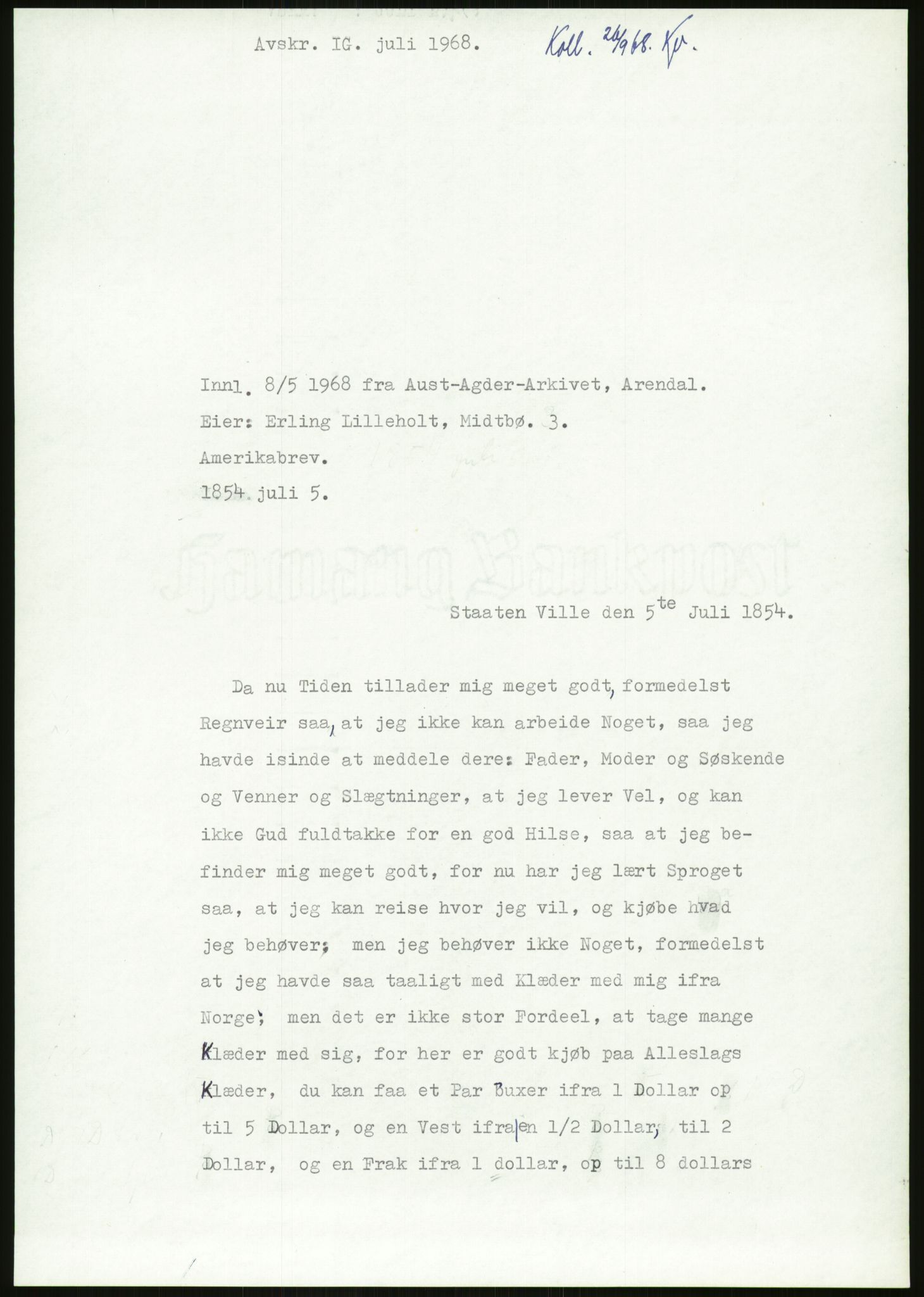 Samlinger til kildeutgivelse, Amerikabrevene, AV/RA-EA-4057/F/L0026: Innlån fra Aust-Agder: Aust-Agder-Arkivet - Erickson, 1838-1914, p. 549