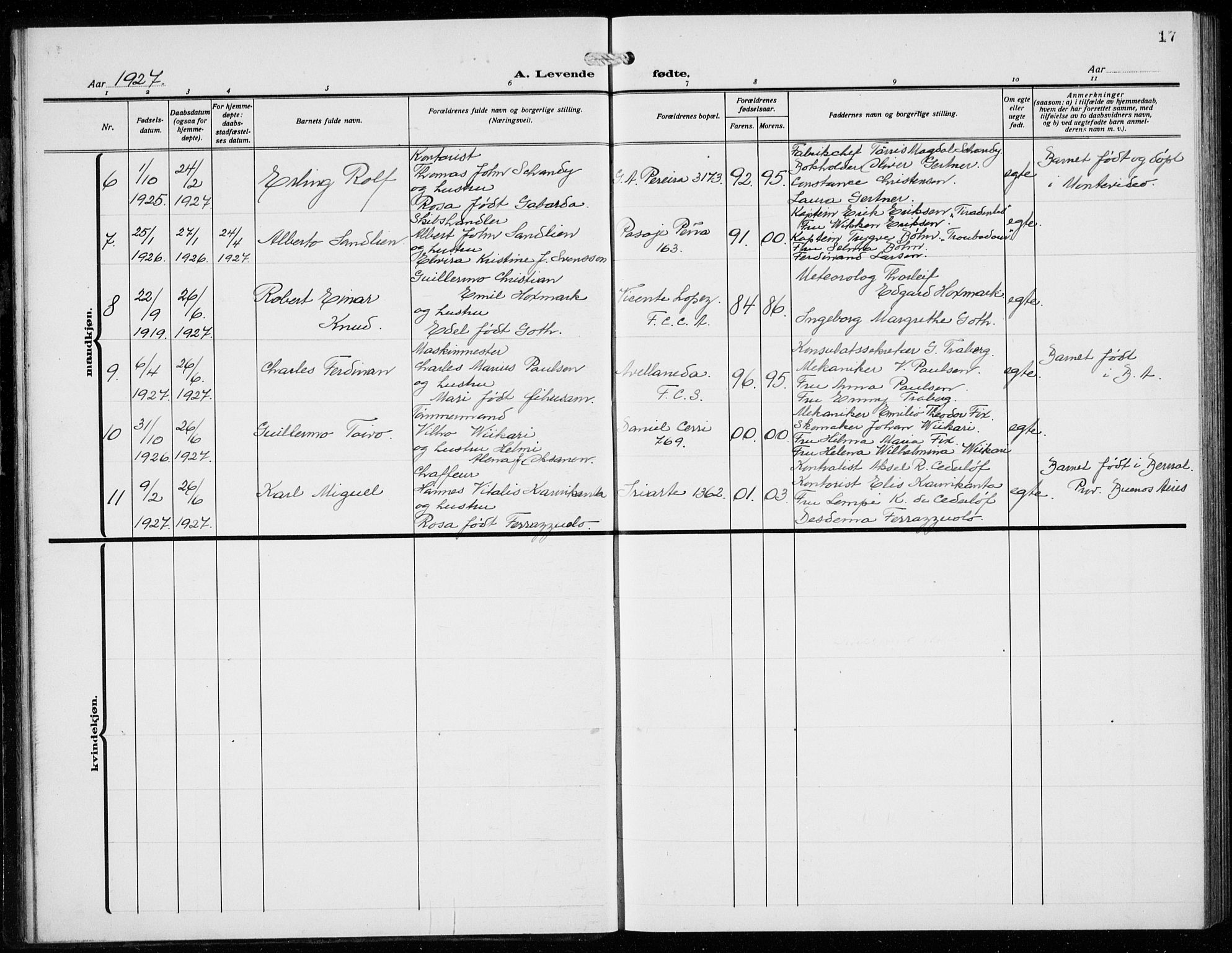 Den norske sjømannsmisjon i utlandet/Syd-Amerika (Buenos Aires m.fl.), AV/SAB-SAB/PA-0118/H/Ha/L0003: Parish register (official) no. A 3, 1920-1938, p. 17