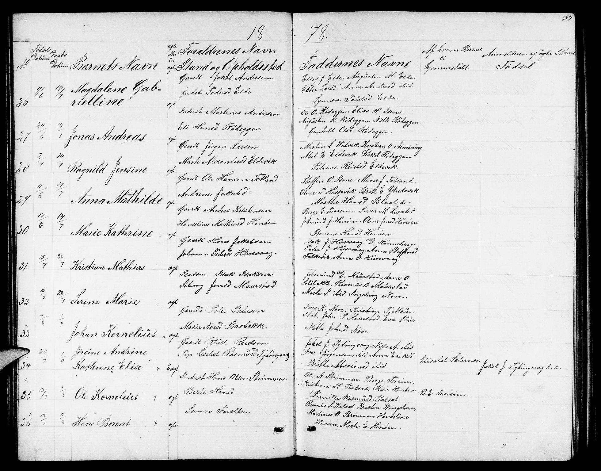 Davik sokneprestembete, SAB/A-79701/H/Hab/Habc/L0001: Parish register (copy) no. C 1, 1866-1888, p. 37