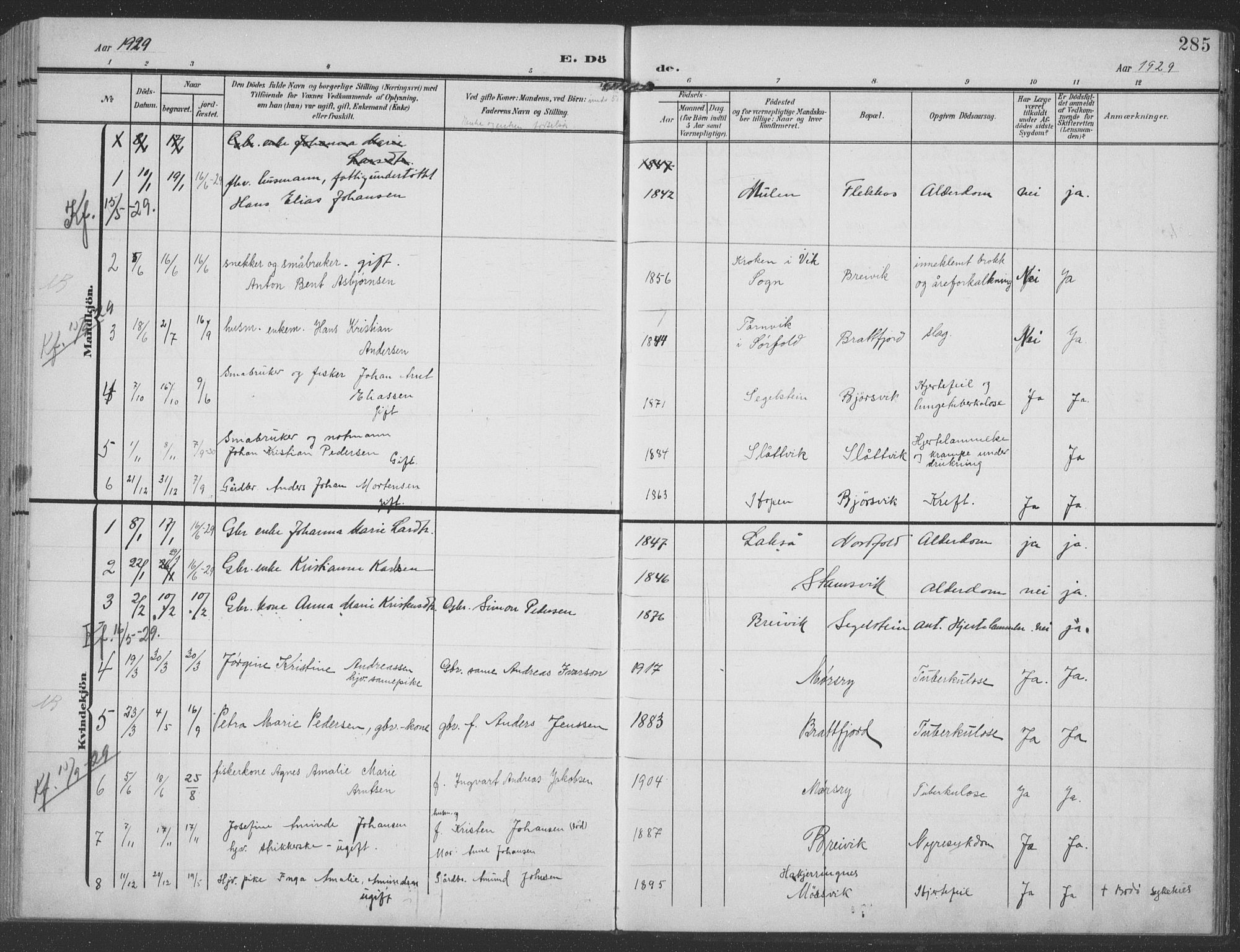 Ministerialprotokoller, klokkerbøker og fødselsregistre - Nordland, AV/SAT-A-1459/858/L0835: Parish register (copy) no. 858C02, 1904-1940, p. 285