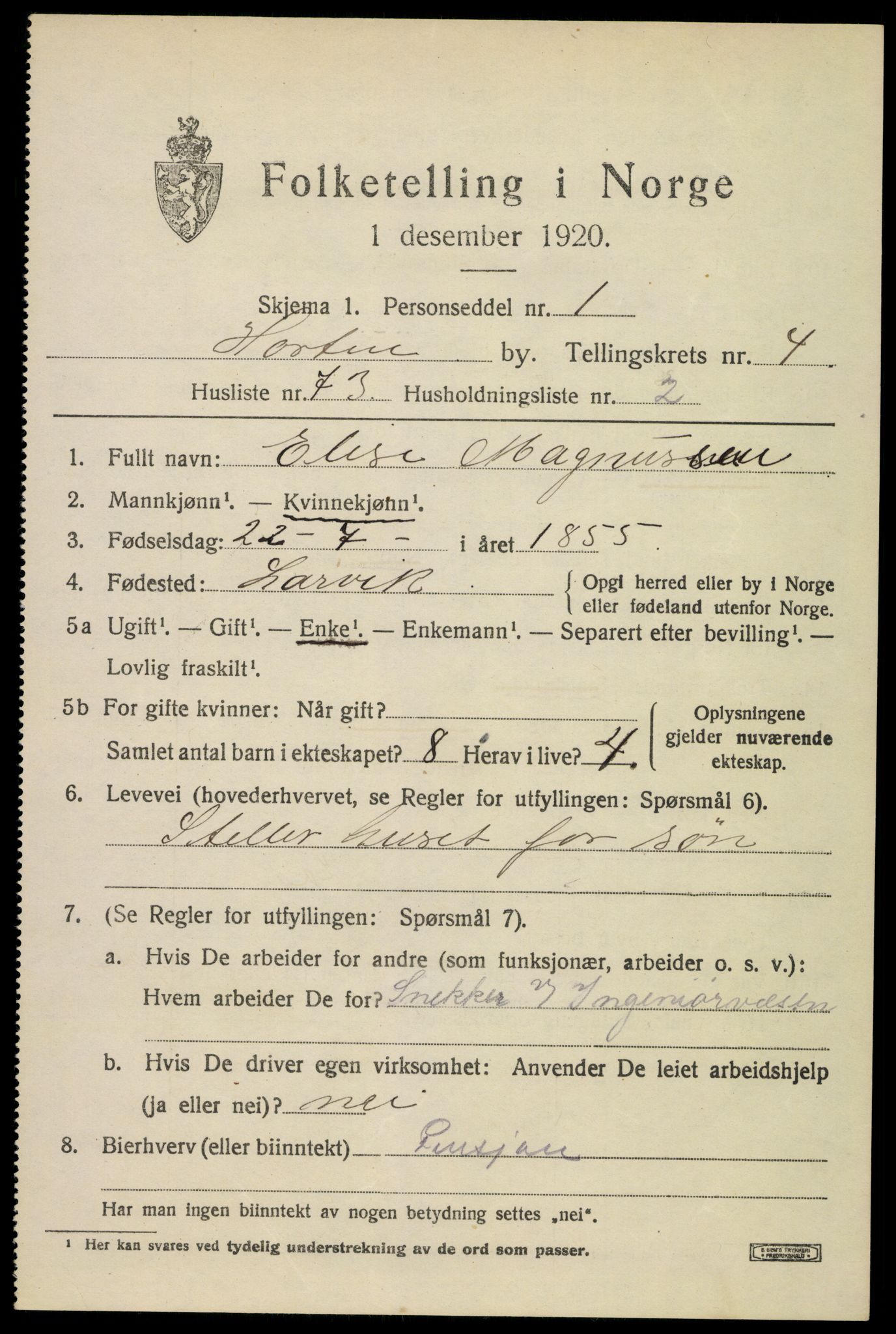 SAKO, 1920 census for Horten, 1920, p. 17523