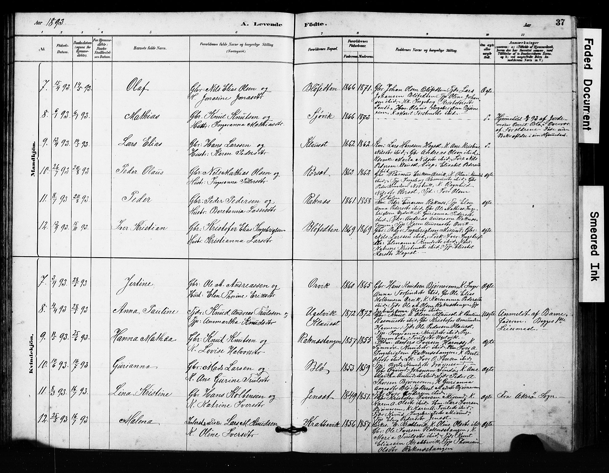 Ministerialprotokoller, klokkerbøker og fødselsregistre - Møre og Romsdal, AV/SAT-A-1454/563/L0737: Parish register (copy) no. 563C01, 1878-1916, p. 37