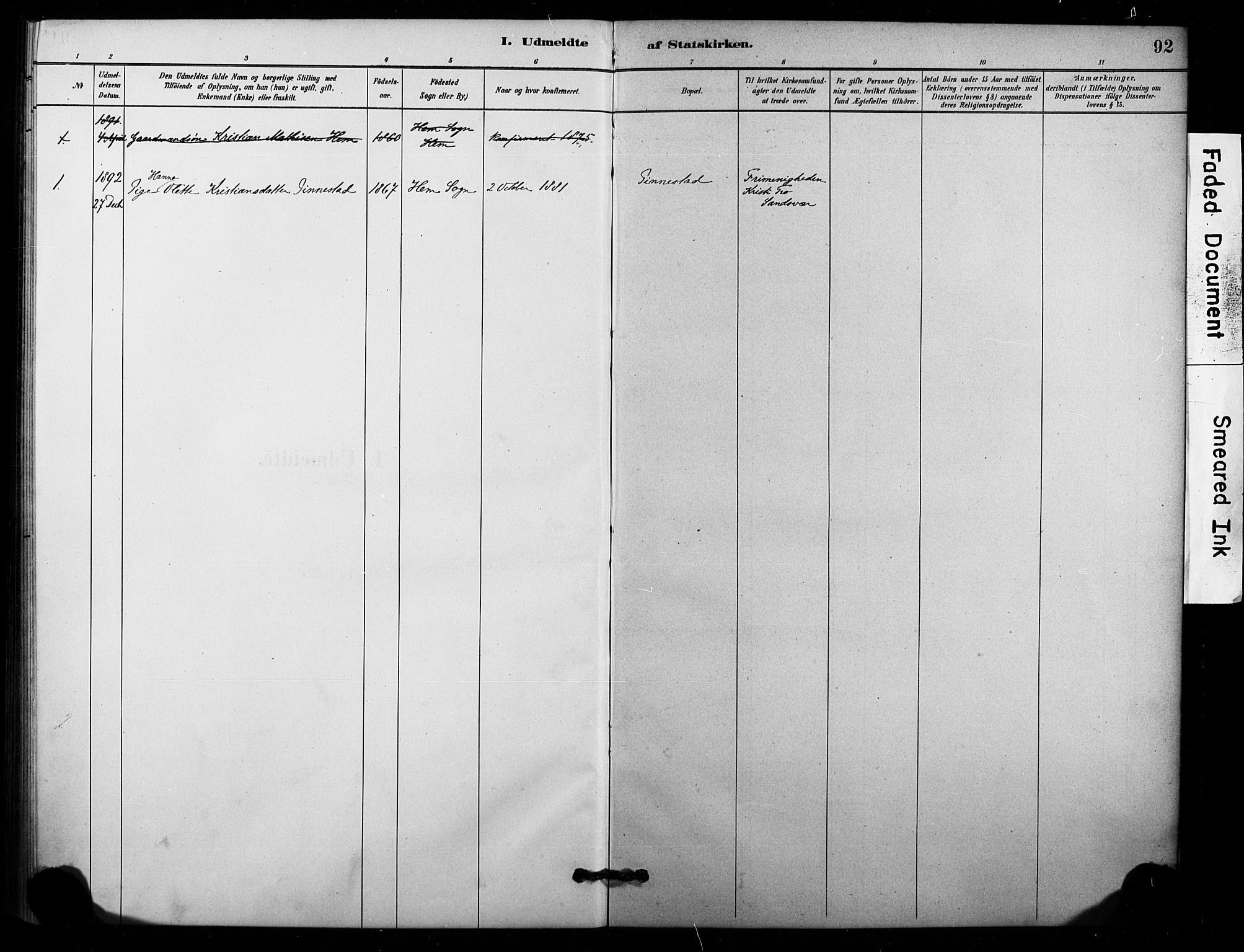 Lardal kirkebøker, SAKO/A-350/F/Fc/L0001: Parish register (official) no. III 1, 1881-1906, p. 92