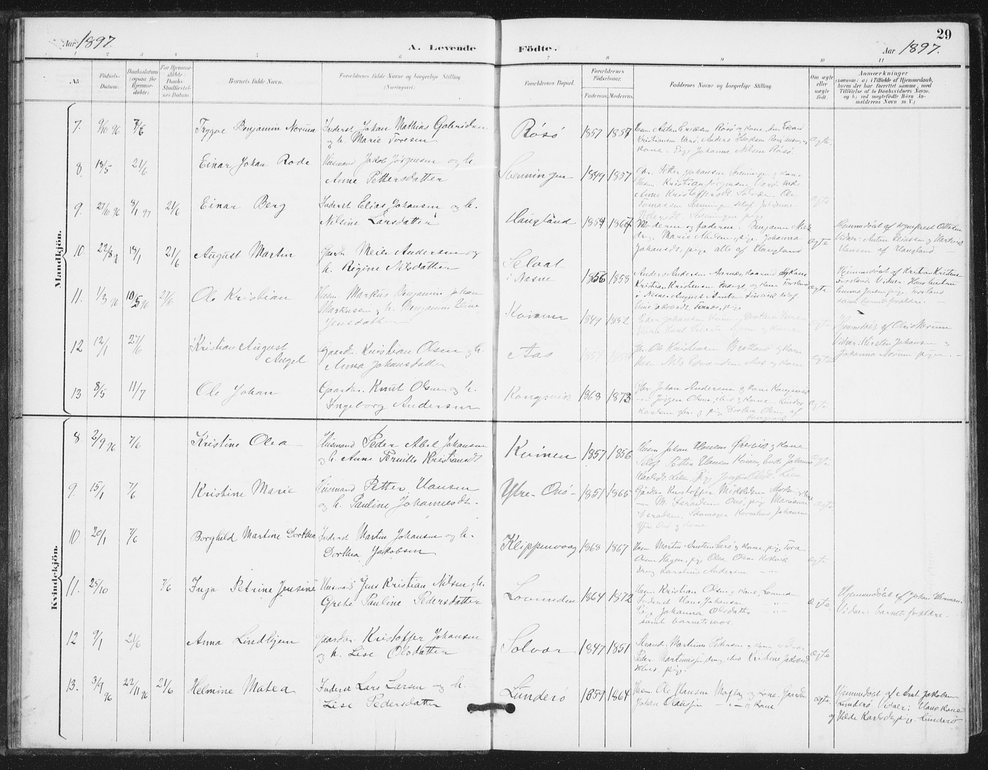 Ministerialprotokoller, klokkerbøker og fødselsregistre - Nordland, AV/SAT-A-1459/839/L0573: Parish register (copy) no. 839C03, 1892-1917, p. 29