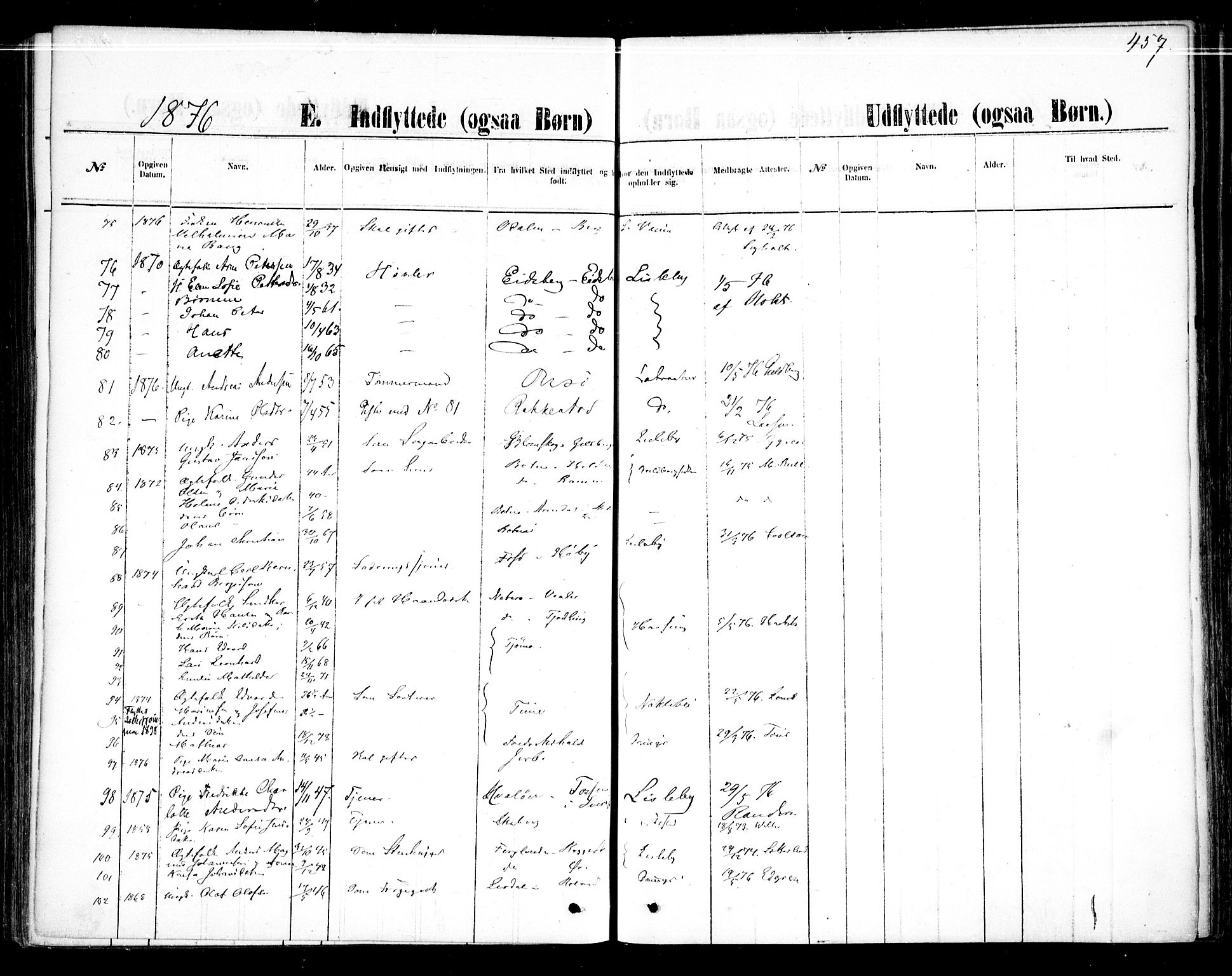 Glemmen prestekontor Kirkebøker, AV/SAO-A-10908/F/Fa/L0009: Parish register (official) no. 9, 1871-1878, p. 457