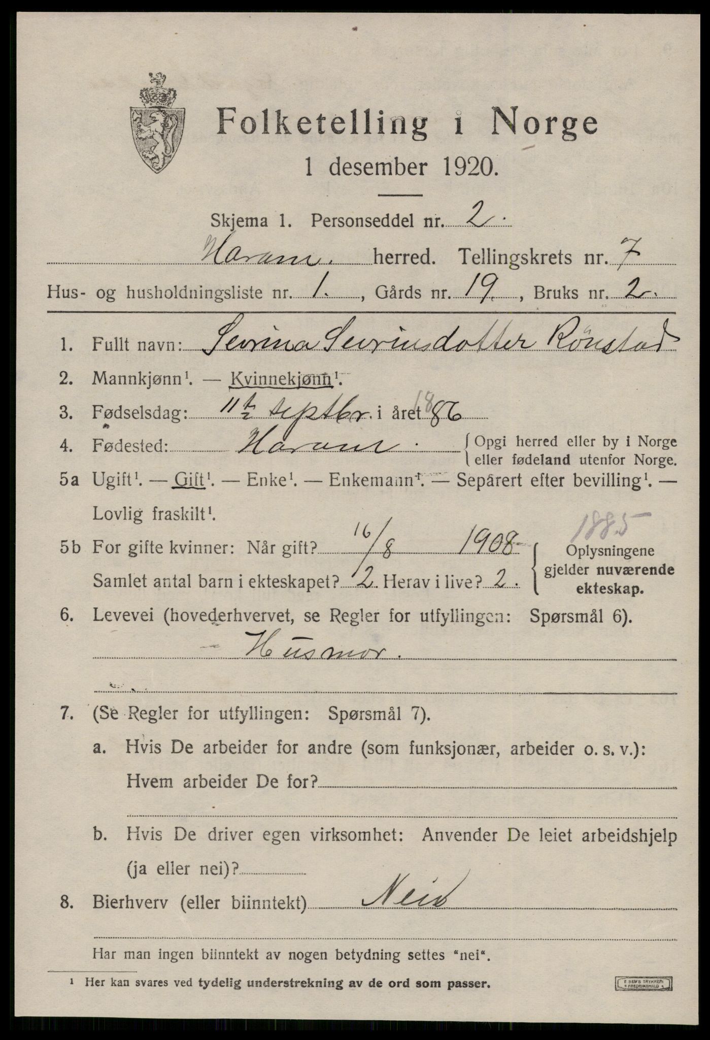 SAT, 1920 census for Haram, 1920, p. 3693