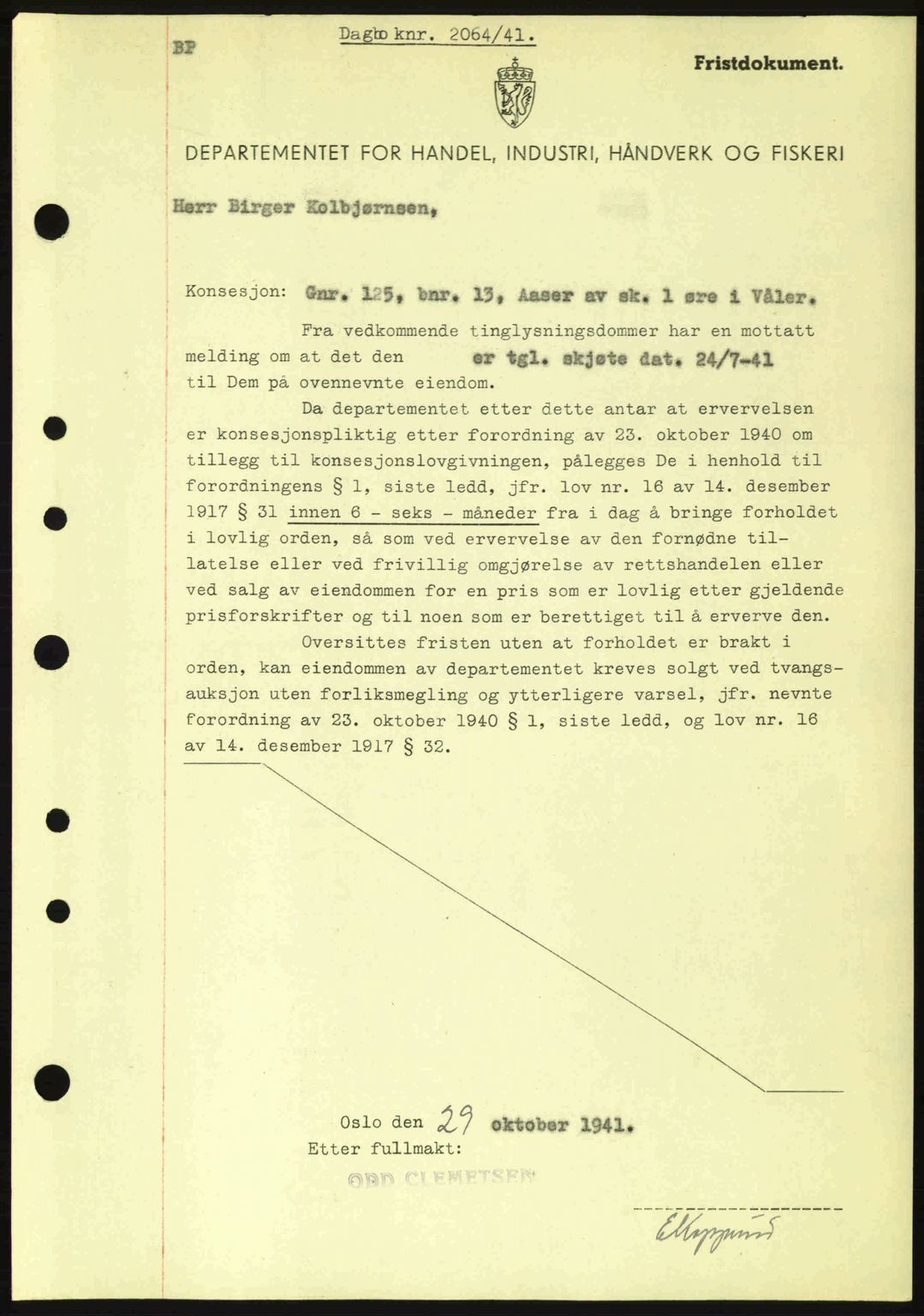 Moss sorenskriveri, SAO/A-10168: Mortgage book no. A9, 1941-1942, Diary no: : 2064/1941