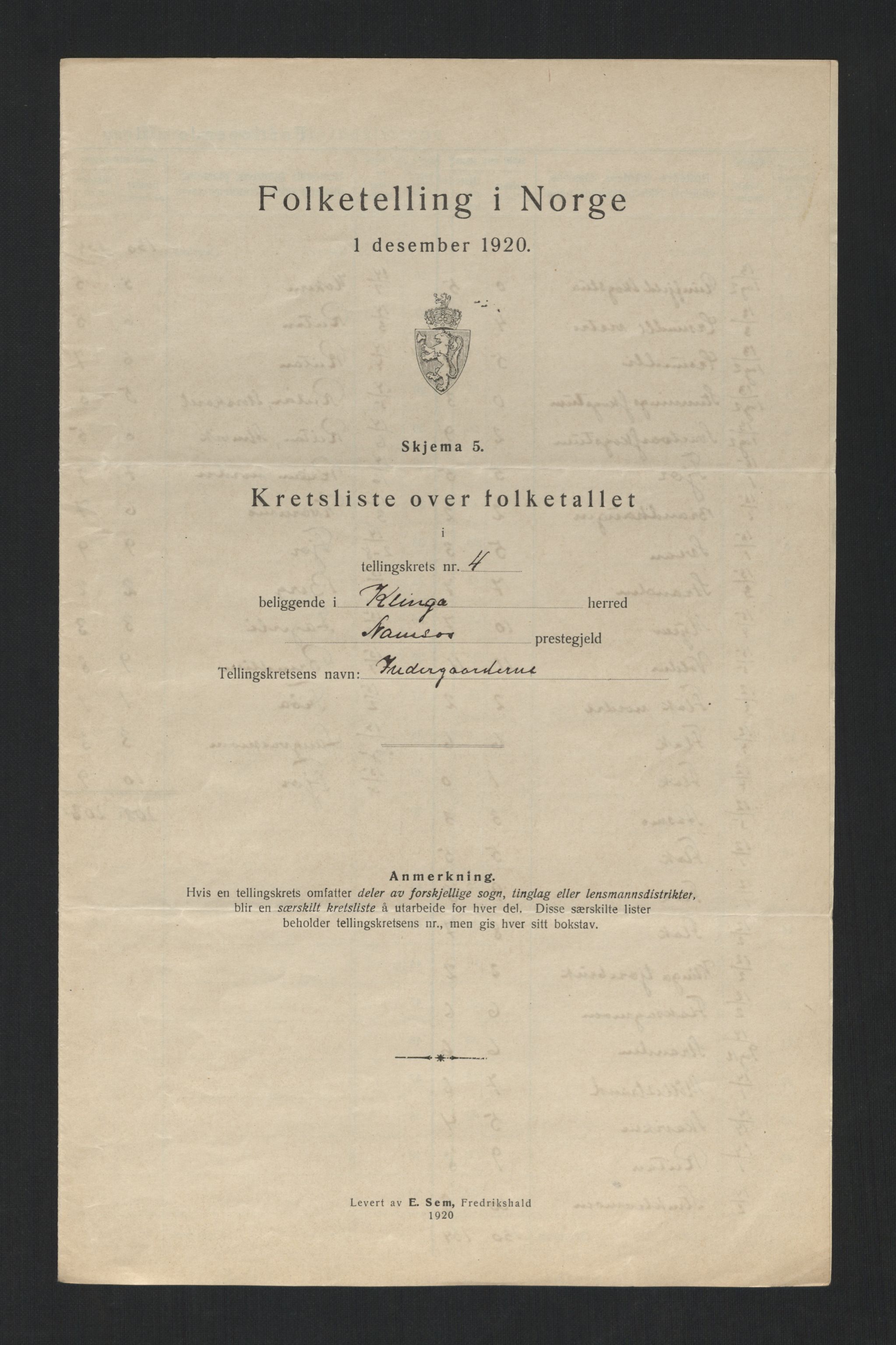 SAT, 1920 census for Klinga, 1920, p. 20