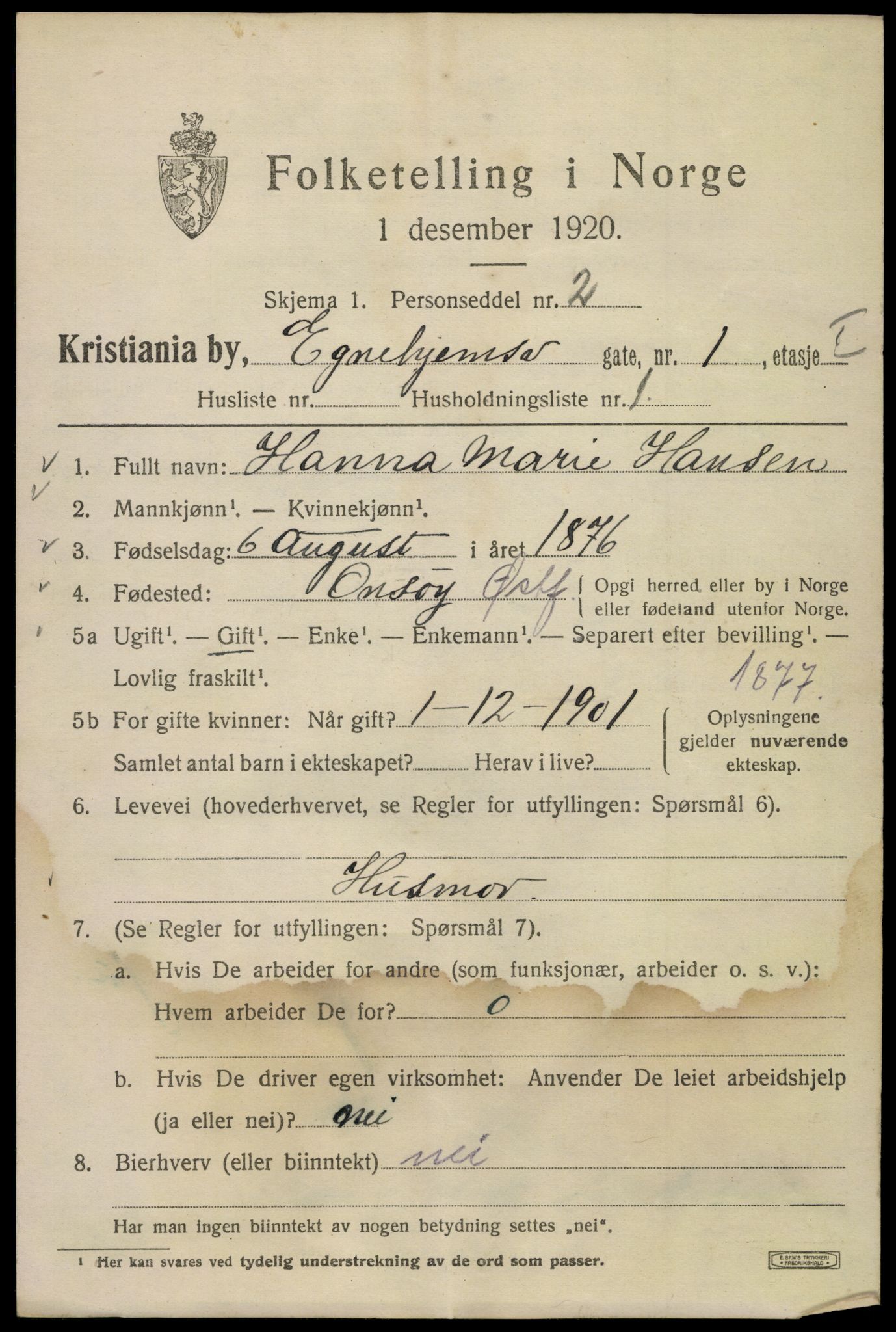 SAO, 1920 census for Kristiania, 1920, p. 209857