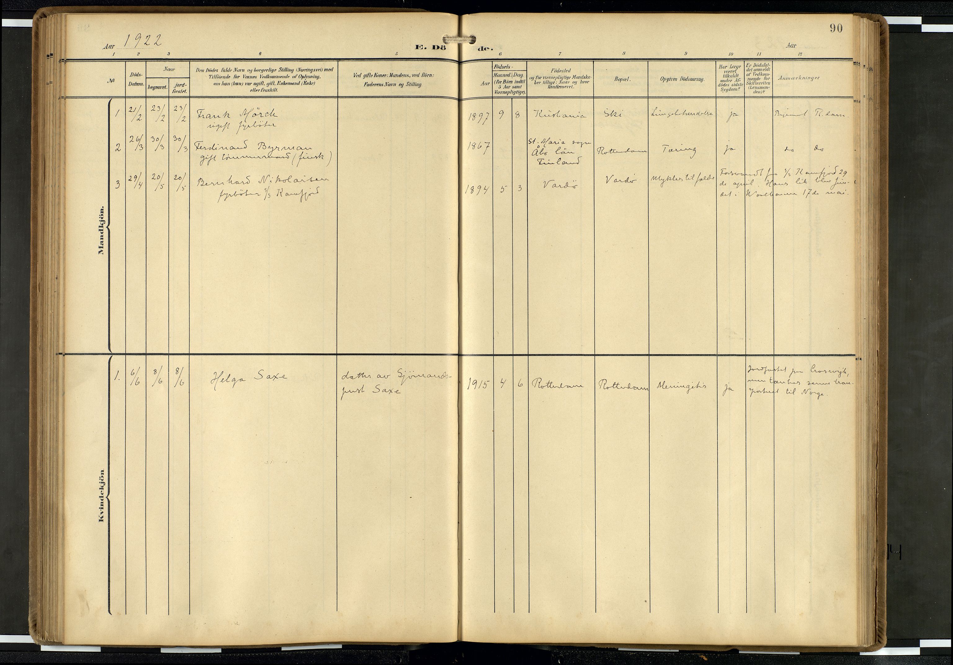 Den norske sjømannsmisjon i utlandet/Hollandske havner (Amsterdam-Rotterdam-Europort), AV/SAB-SAB/PA-0106/H/Ha/Haa/L0003: Parish register (official) no. A 3, 1908-1927, p. 89b-90a