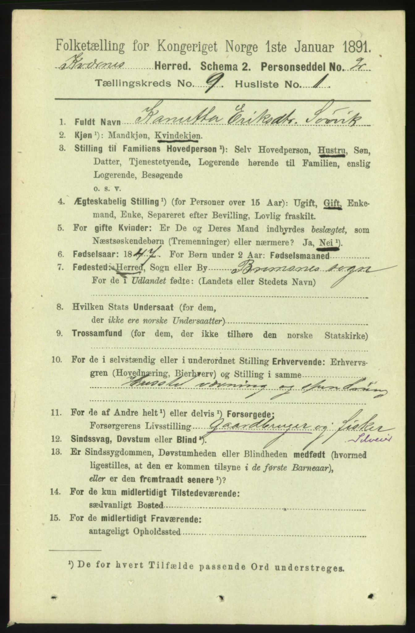 RA, 1891 census for 1553 Kvernes, 1891, p. 3930