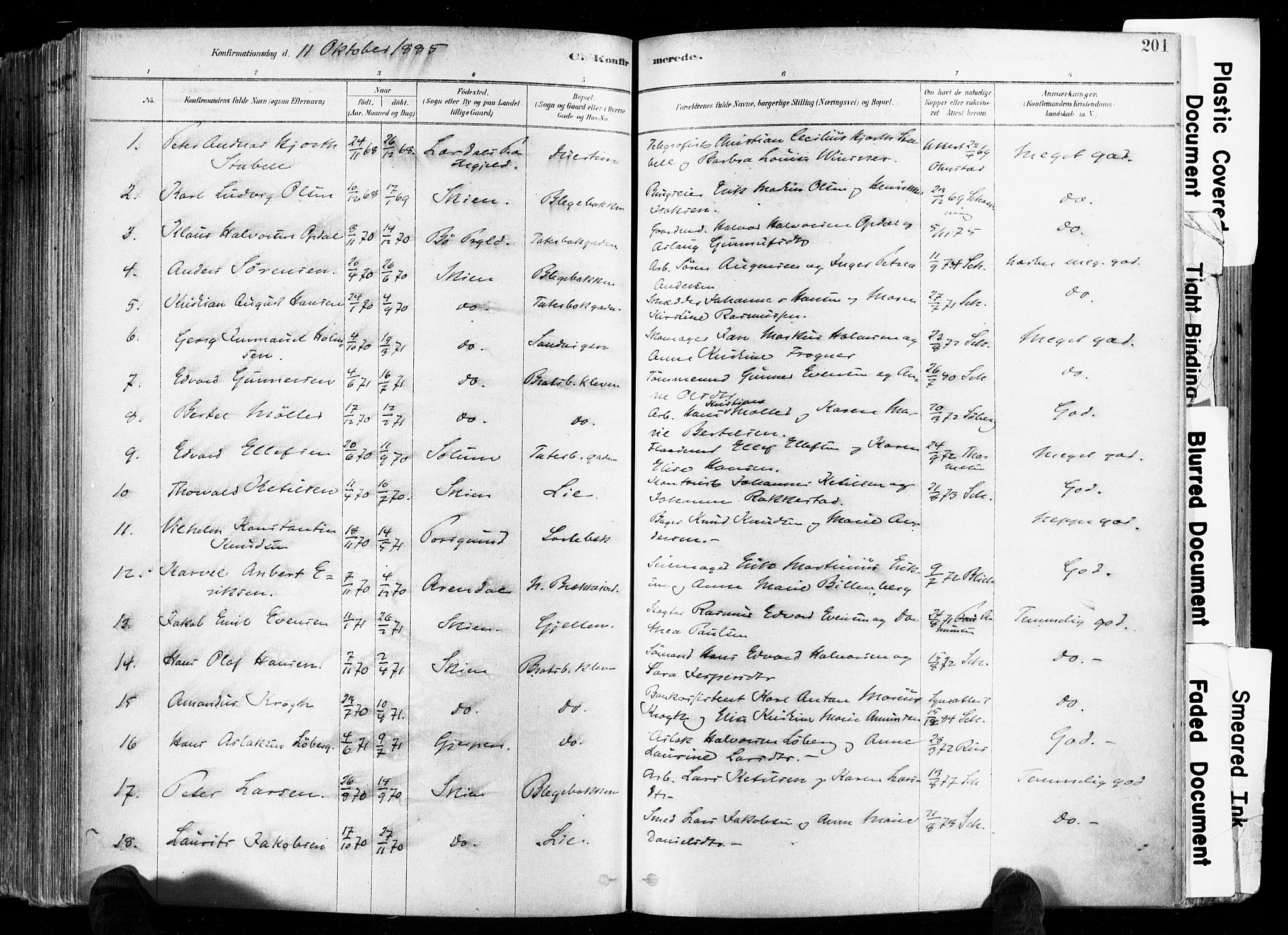 Skien kirkebøker, AV/SAKO-A-302/F/Fa/L0009: Parish register (official) no. 9, 1878-1890, p. 201