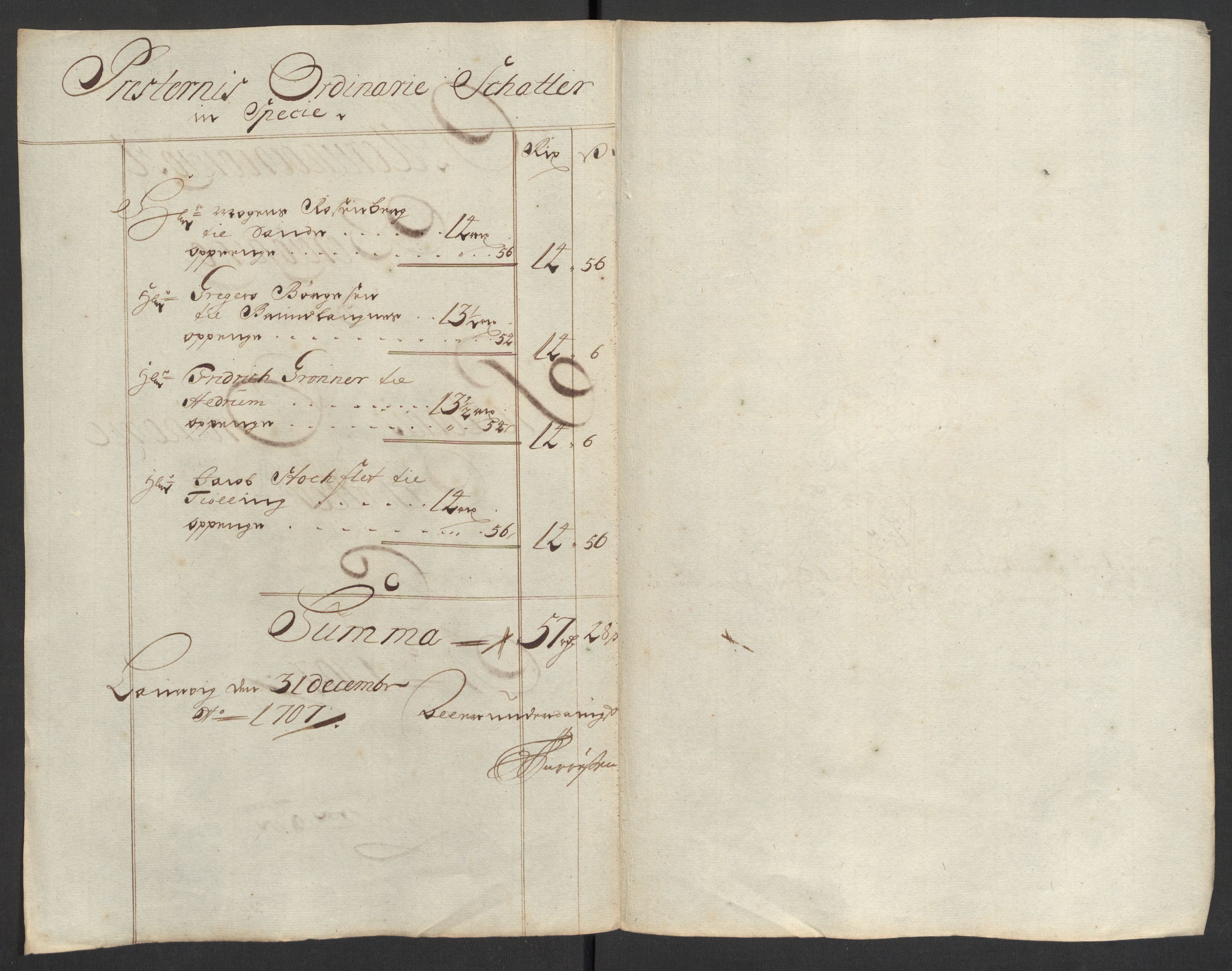 Rentekammeret inntil 1814, Reviderte regnskaper, Fogderegnskap, AV/RA-EA-4092/R33/L1980: Fogderegnskap Larvik grevskap, 1707-1708, p. 146