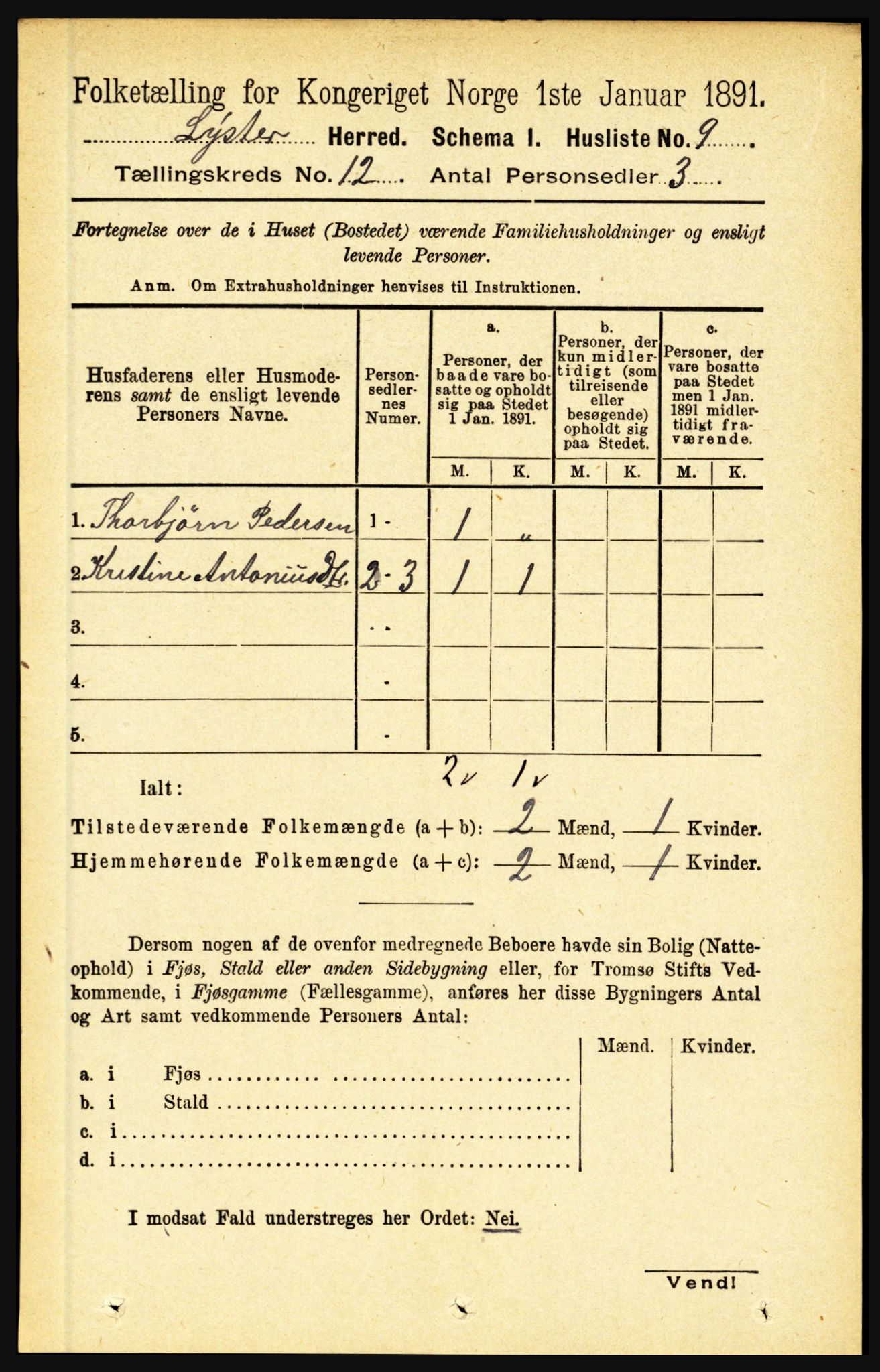 RA, 1891 census for 1426 Luster, 1891, p. 3711