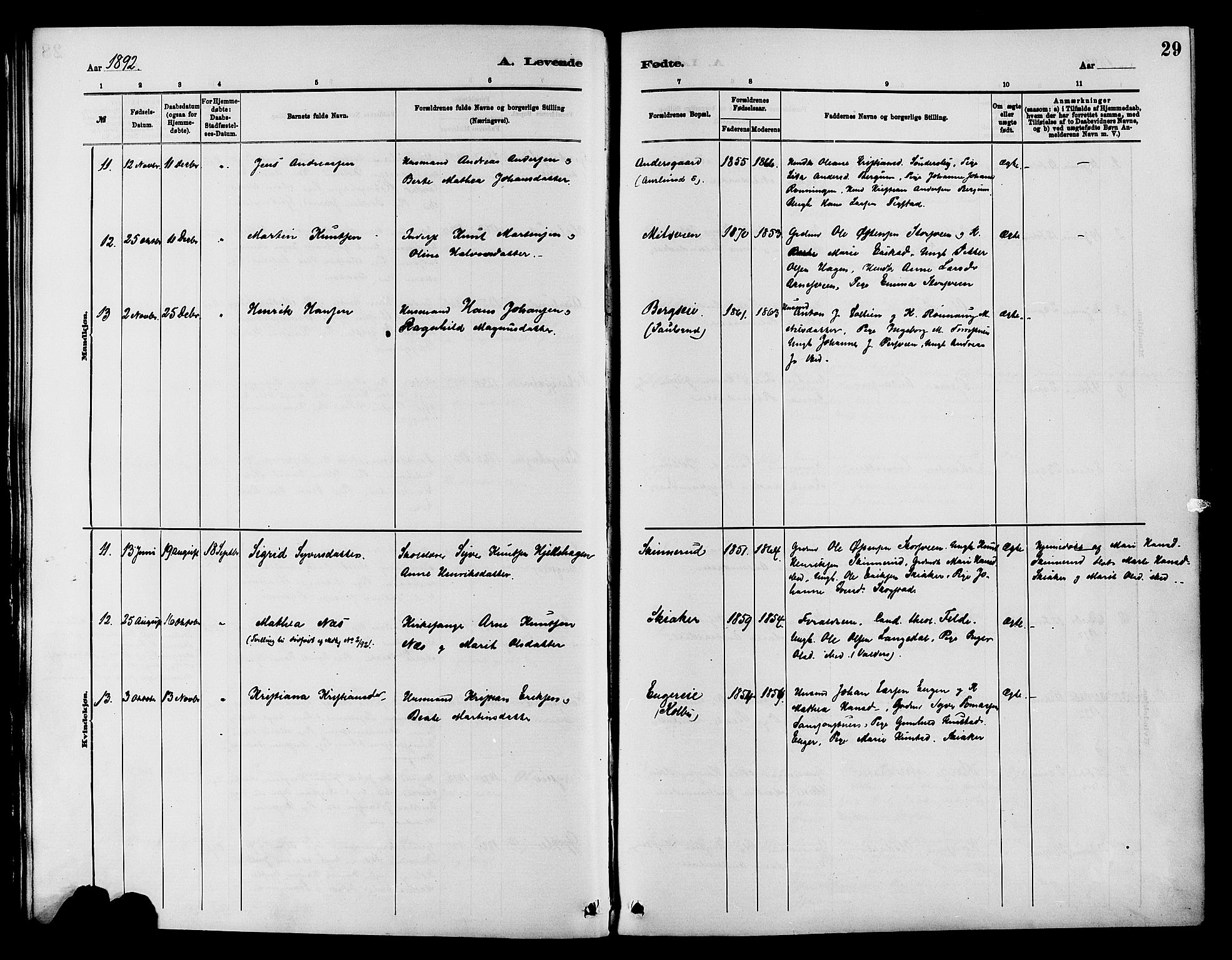 Nordre Land prestekontor, AV/SAH-PREST-124/H/Ha/Haa/L0003: Parish register (official) no. 3, 1882-1896, p. 29