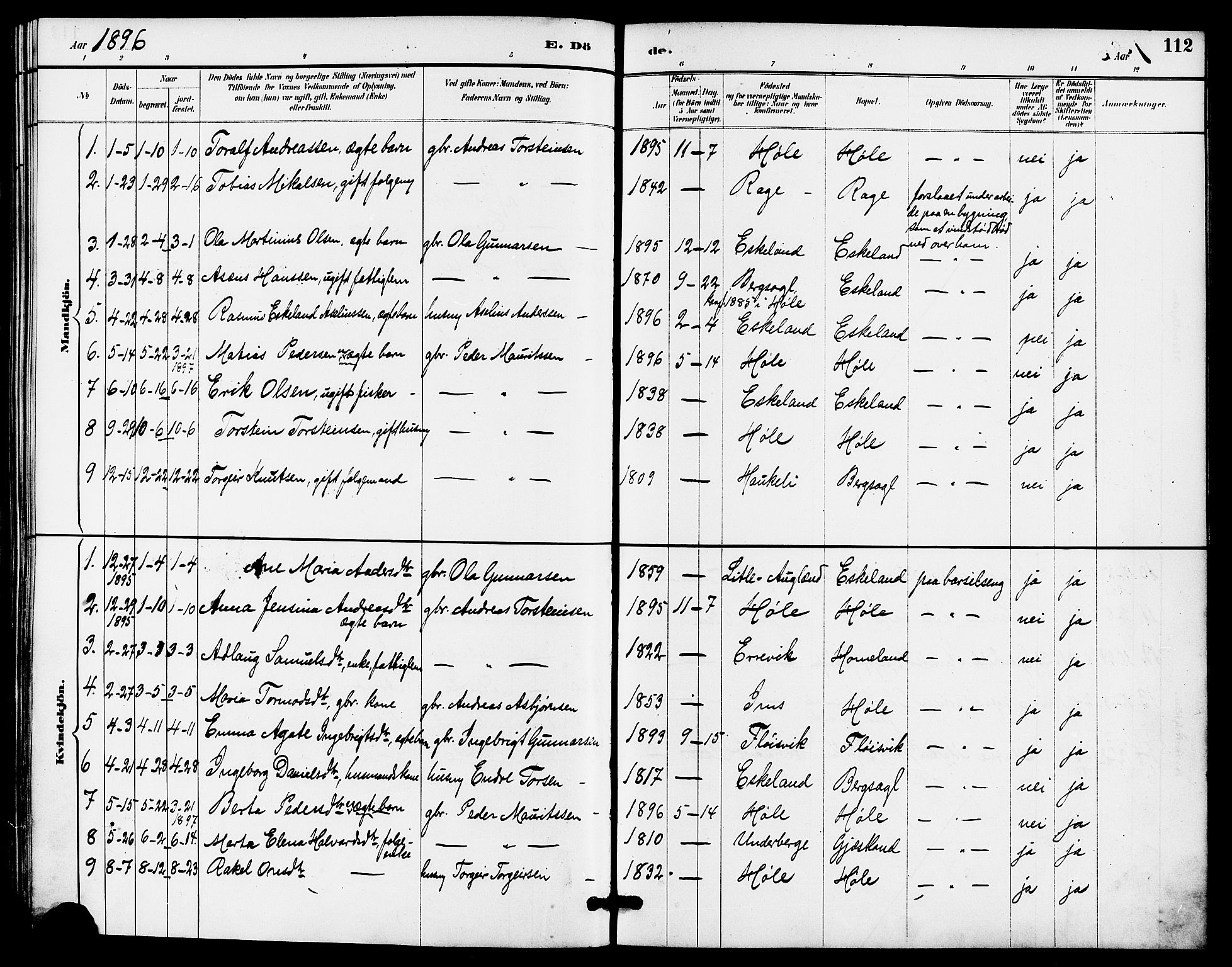 Høgsfjord sokneprestkontor, AV/SAST-A-101624/H/Ha/Haa/L0005: Parish register (official) no. A 5, 1885-1897, p. 112