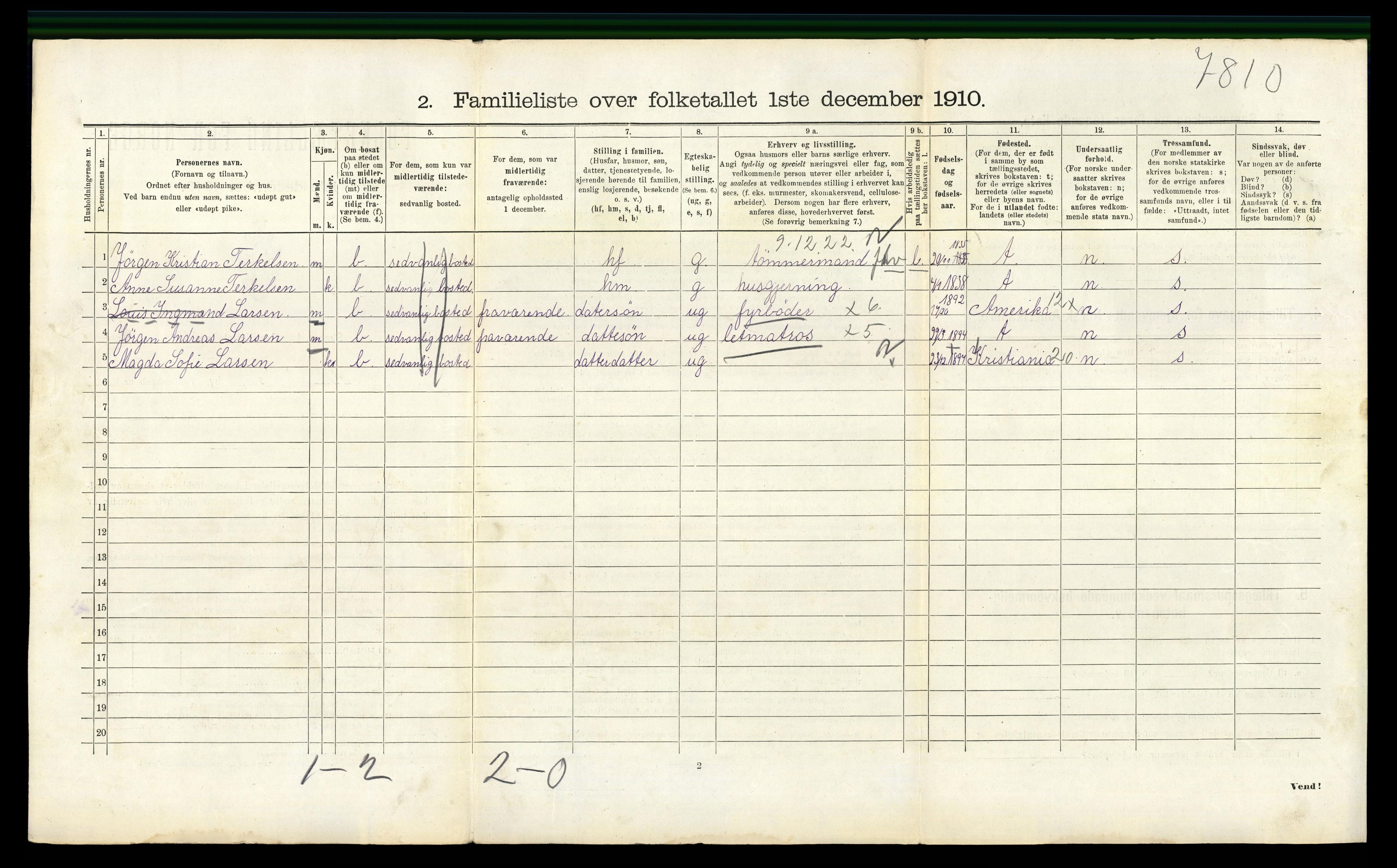 RA, 1910 census for Arendal, 1910, p. 7946